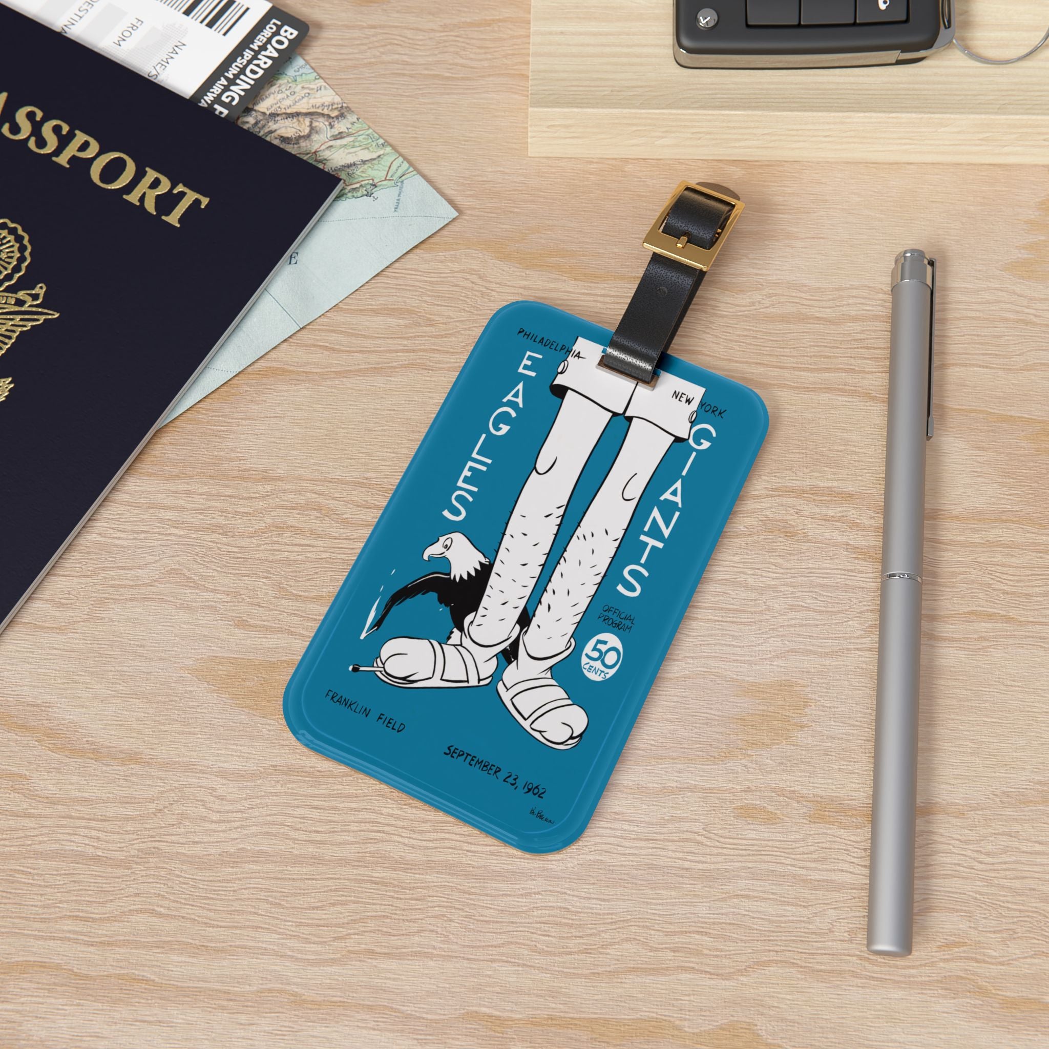 1962 Football Eagles vs Giants Luggage Tag | Vintage Sports Travel ID