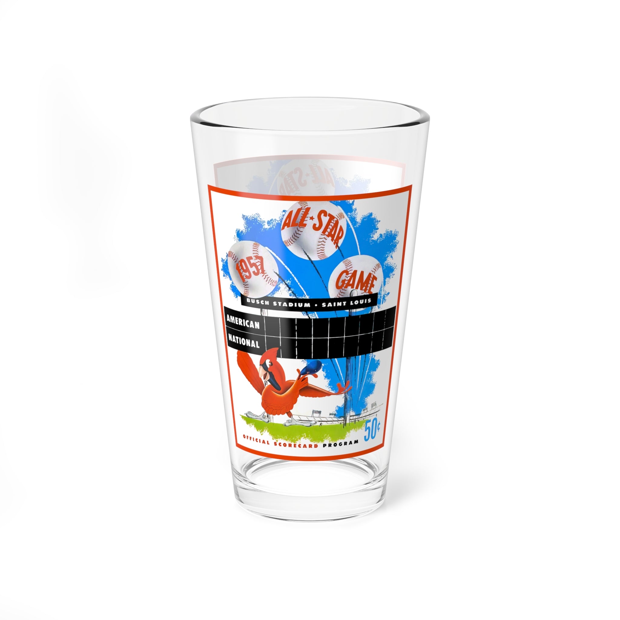 Mixing Glass, 16oz - 1957 Baseball All-Star Game, St Louis - Vintage Sports Barware, Retro Baseball Fan Gift, Collectible Glassware,