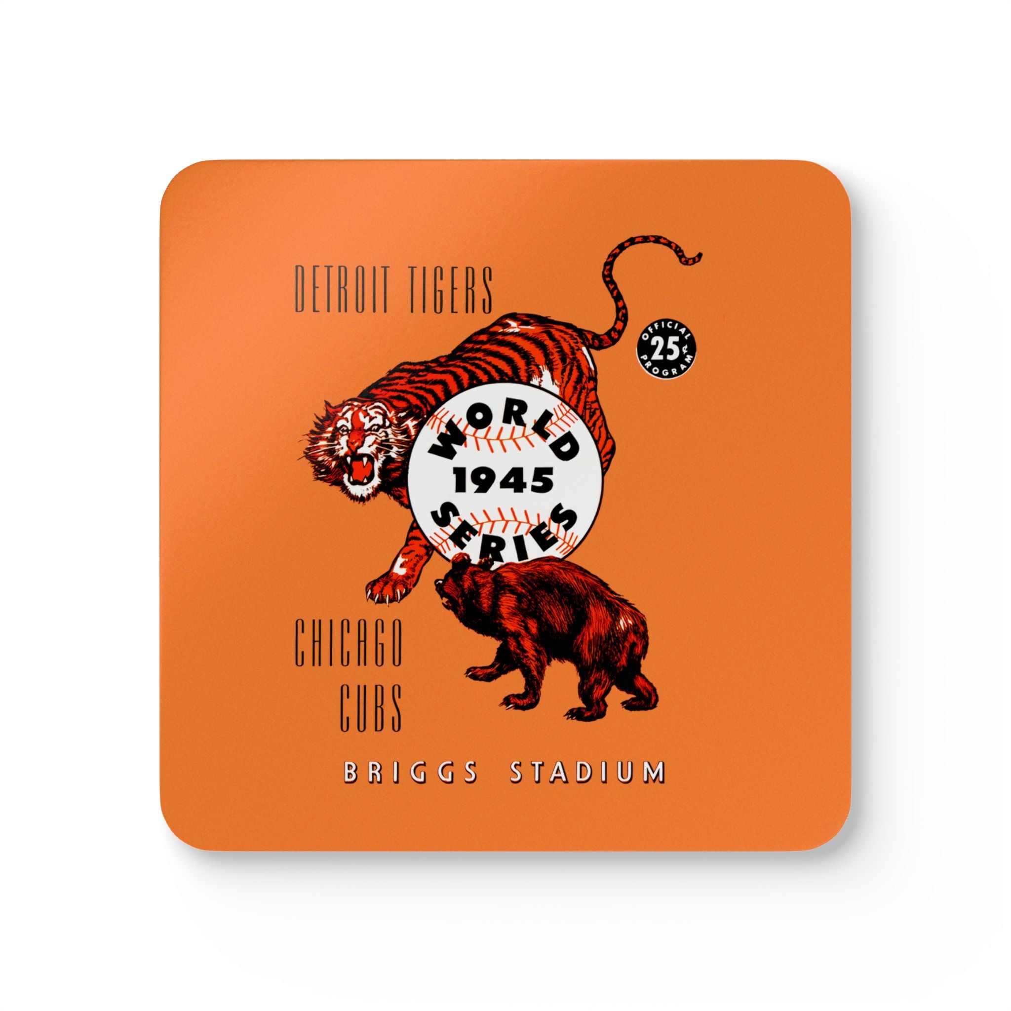 1945 Vintage Detroit Tigers - Chicago Cubs World Series Program  -  Corkwood Coaster Set