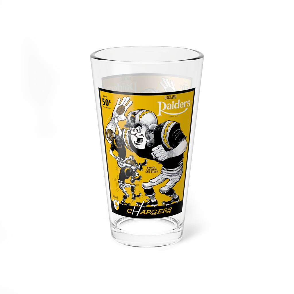 Vintage Football Mixing Glass, 16oz - 1964 Oakland Raiders-San Diego Chargers Memorabilia, Barware Gift, Sports Fan Collectible, Retro Home