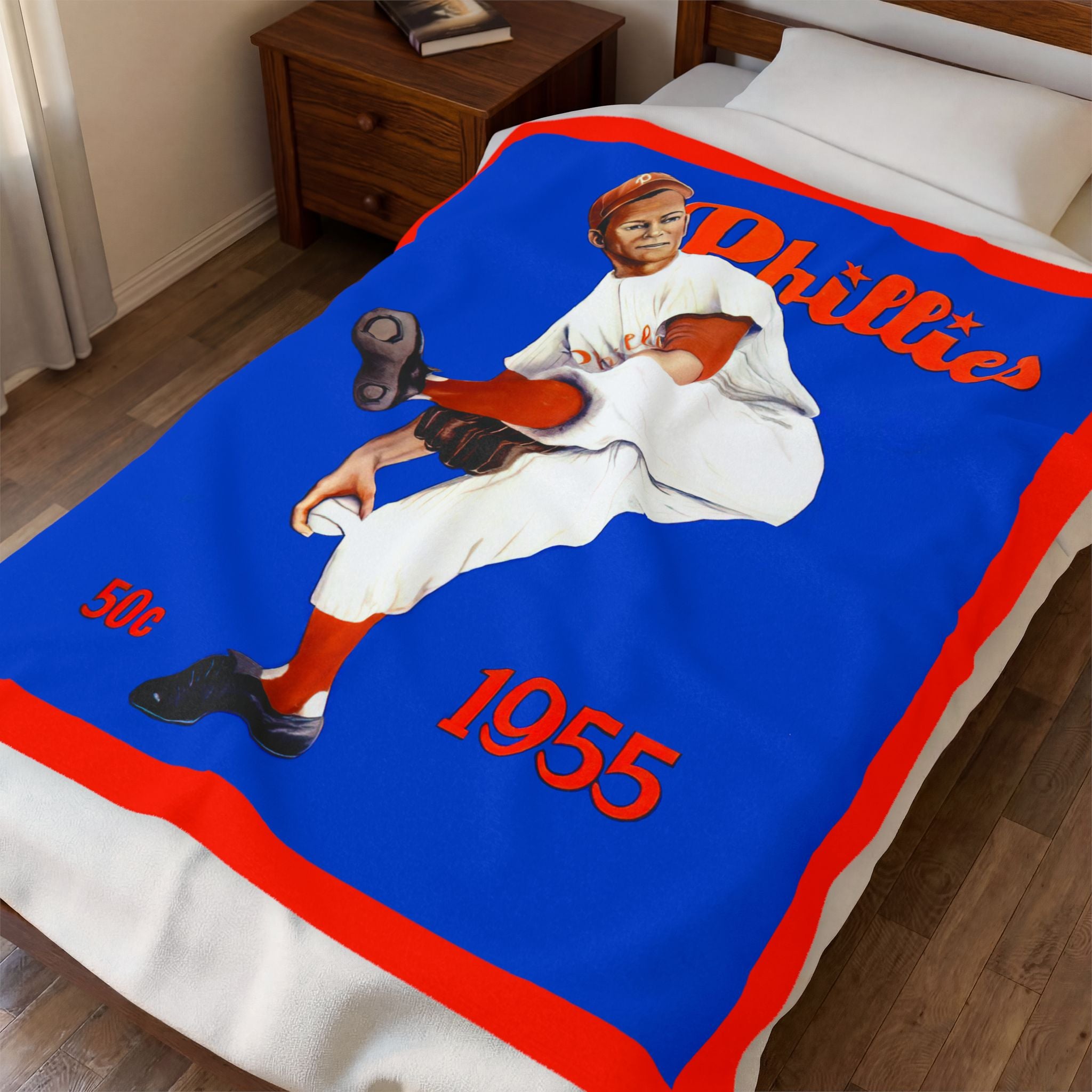 Velveteen Plush Blanket - 1955 Baseball Philadelphia Phillies Yearbook Design, Throw Blanket, Home Decor, Gift for Baseball Fans, Sports