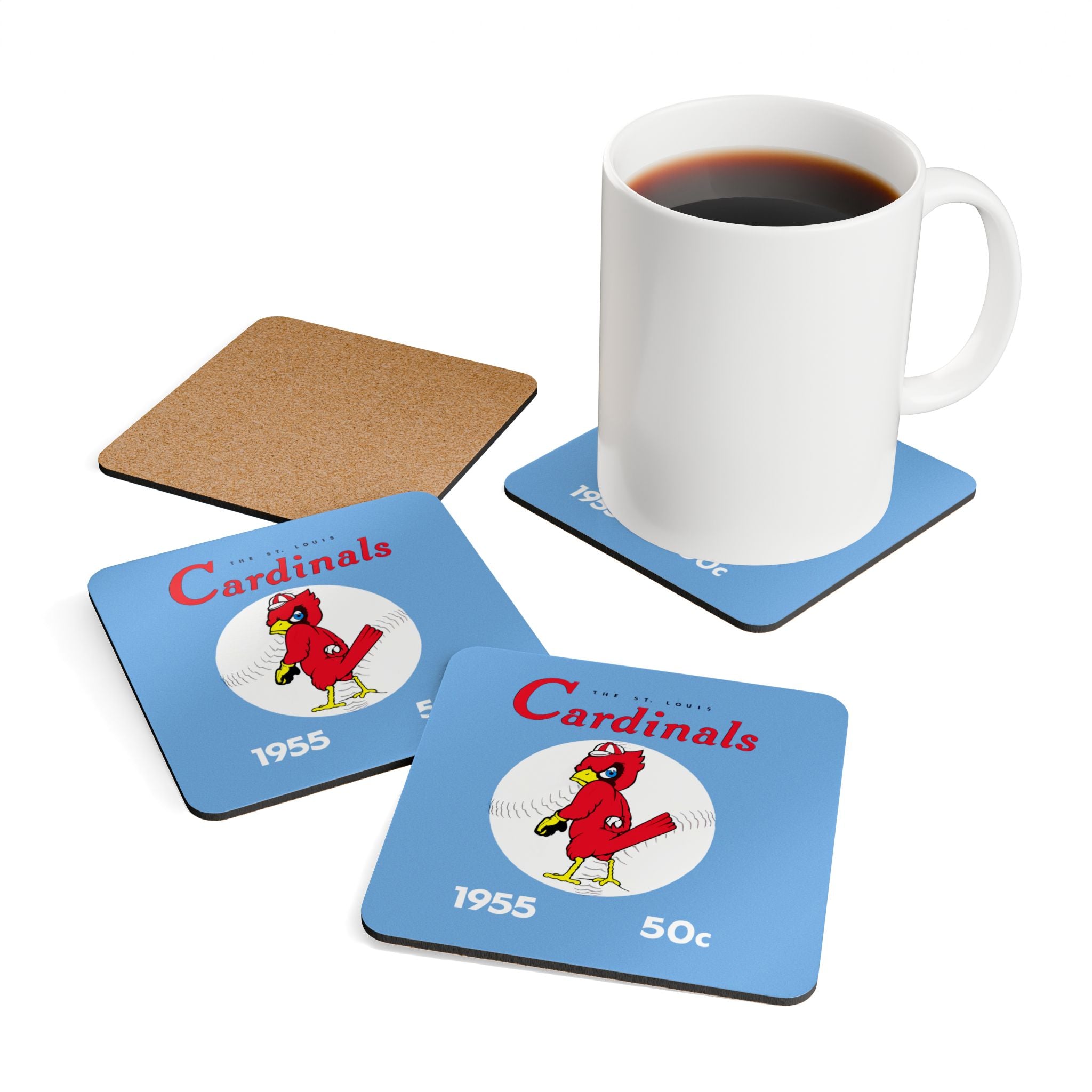 1955 Vintage St Louis Cardinals Yearbook Cover - Corkwood Coaster Set