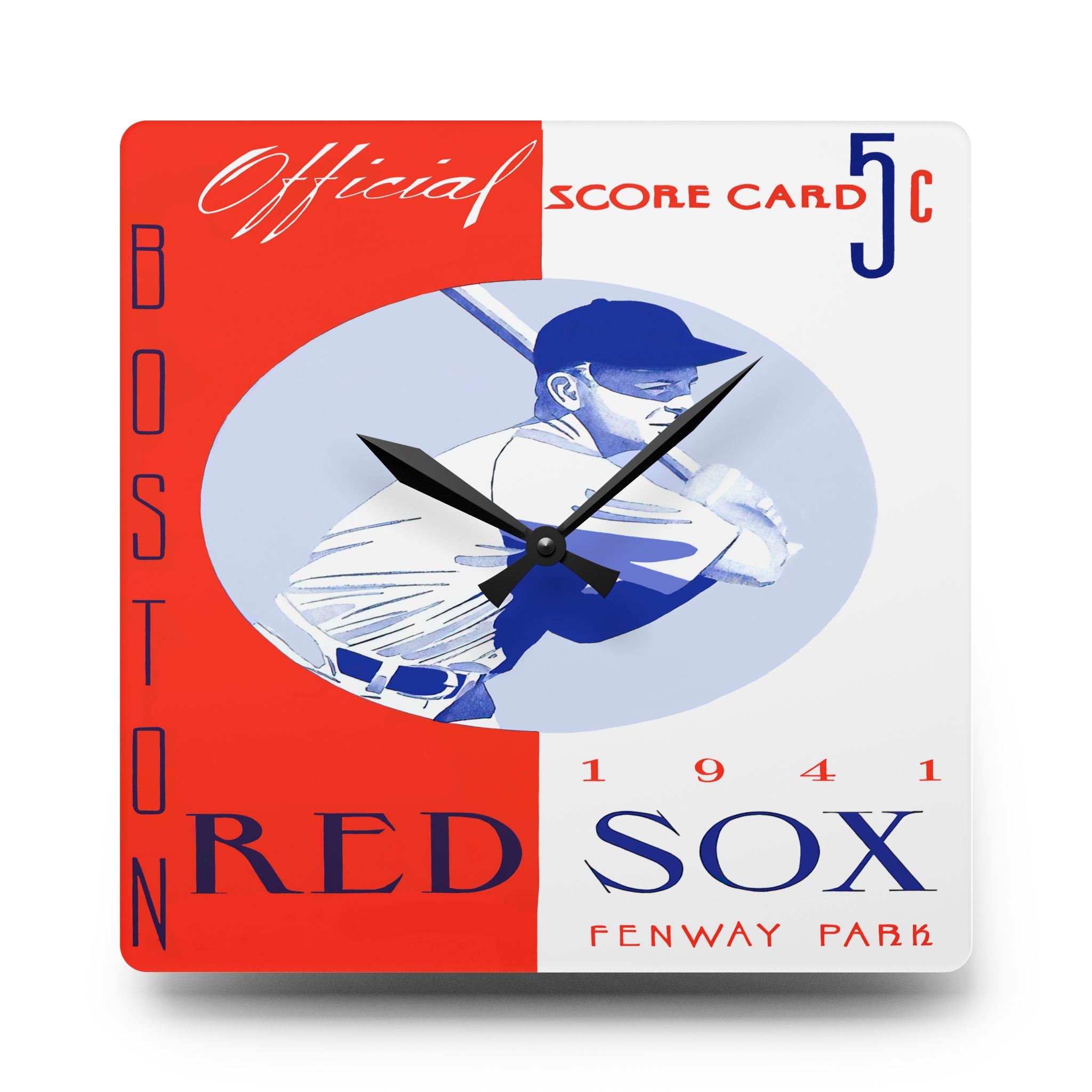 Vintage 1941 Boston Red Sox Baseball Acrylic Wall Clock with Retro Sports Design, Sports Fan Home Decor, Gift for Baseball Enthusiasts, Man