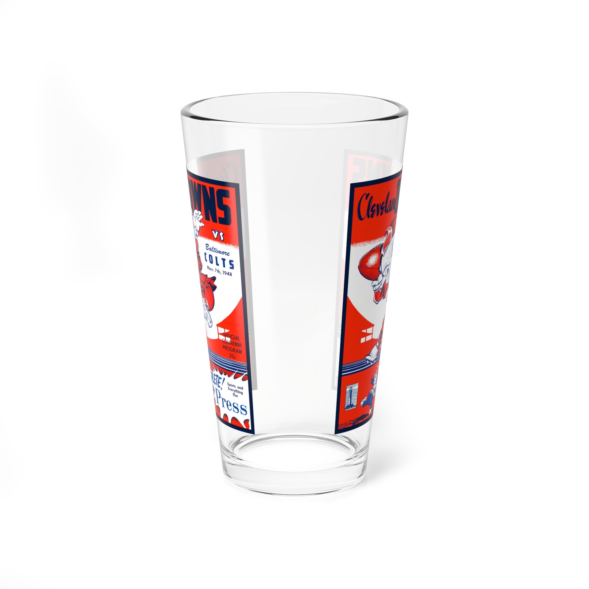 1948 Browns vs Colts Football Mixing Glass | 16oz Retro Game Scorecocktail Glass