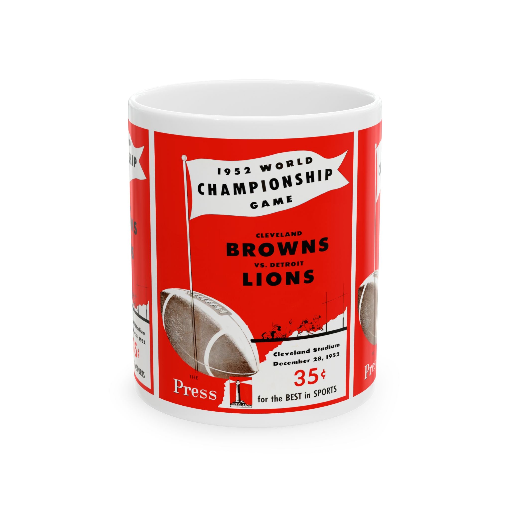 Vintage Football Ceramic Mug, Retro Sports Drinkware, Gift for Cleveland Browns and Detroit Lions Fans, Football Memorabilia Decor