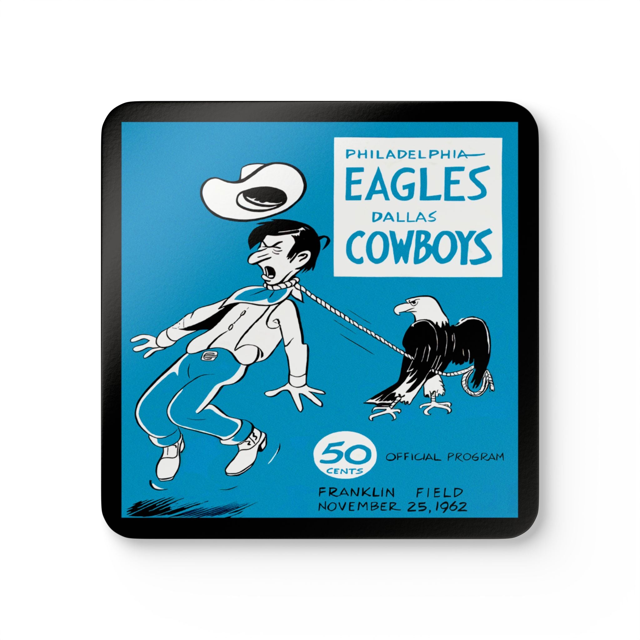 1962 Vintage Dallas Cowboys - Philadelphia Eagles Football Program Cover - Corkwood Coaster Set