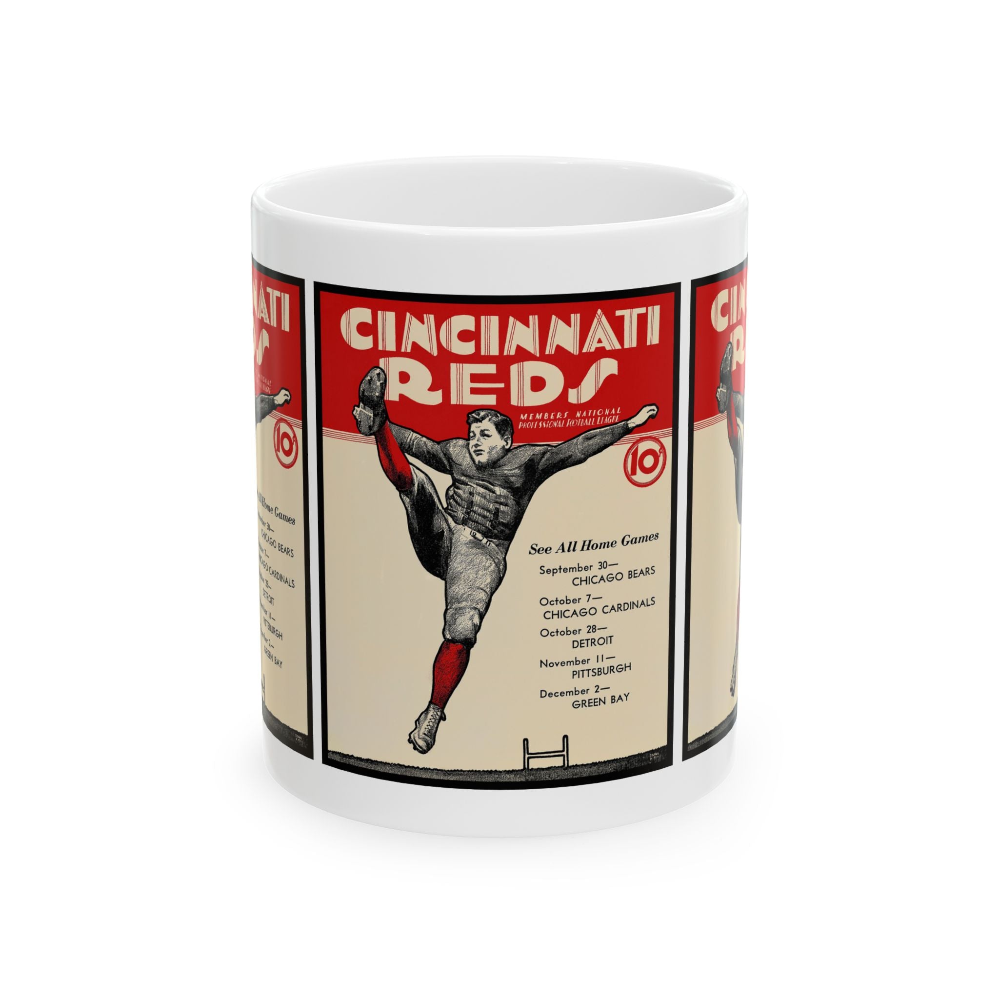 Ceramic Mug, 1934 Football Cincinnati Reds, Vintage Sports Drinkware, Sports Fan Gift, Baseball Team Mug, Retro Baseball Fan Cup, Gift for