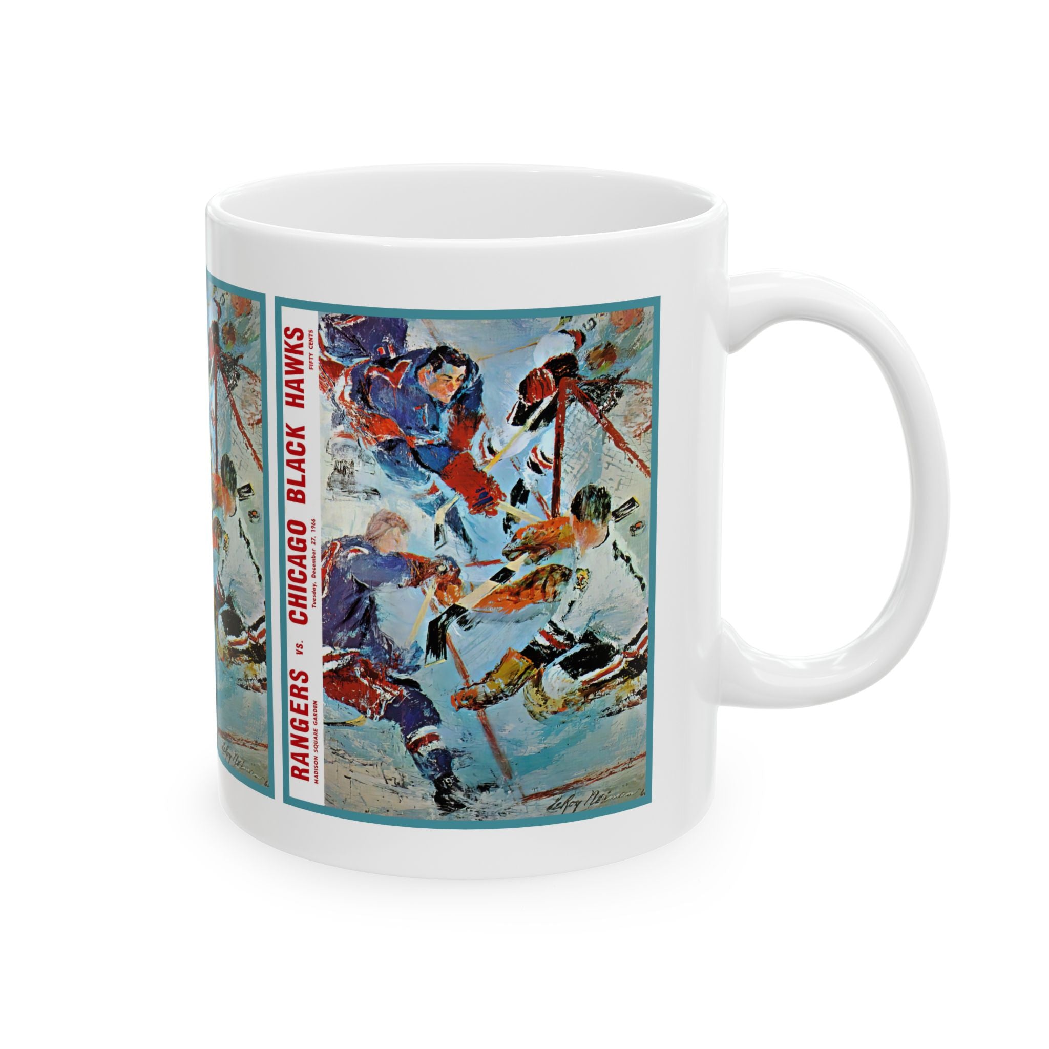 Vintage Hockey Ceramic Mug, 11oz, 15oz - 1966-1967 New York Rangers - Chicago Blackhawks Cup, Sports Fan Gift, Hockey Lover Present, Retro