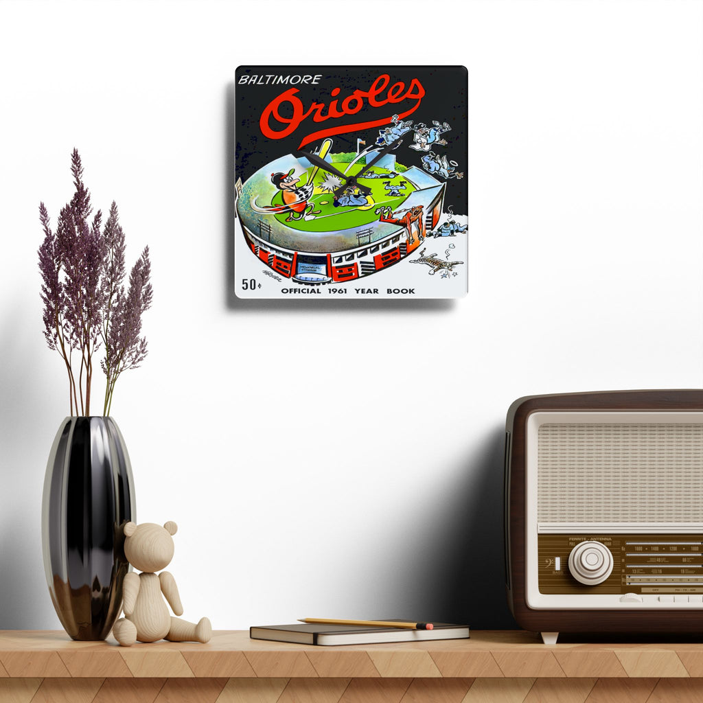1961 Vintage Baltimore Orioles Yearbook Cover - Acrylic Wall Clock