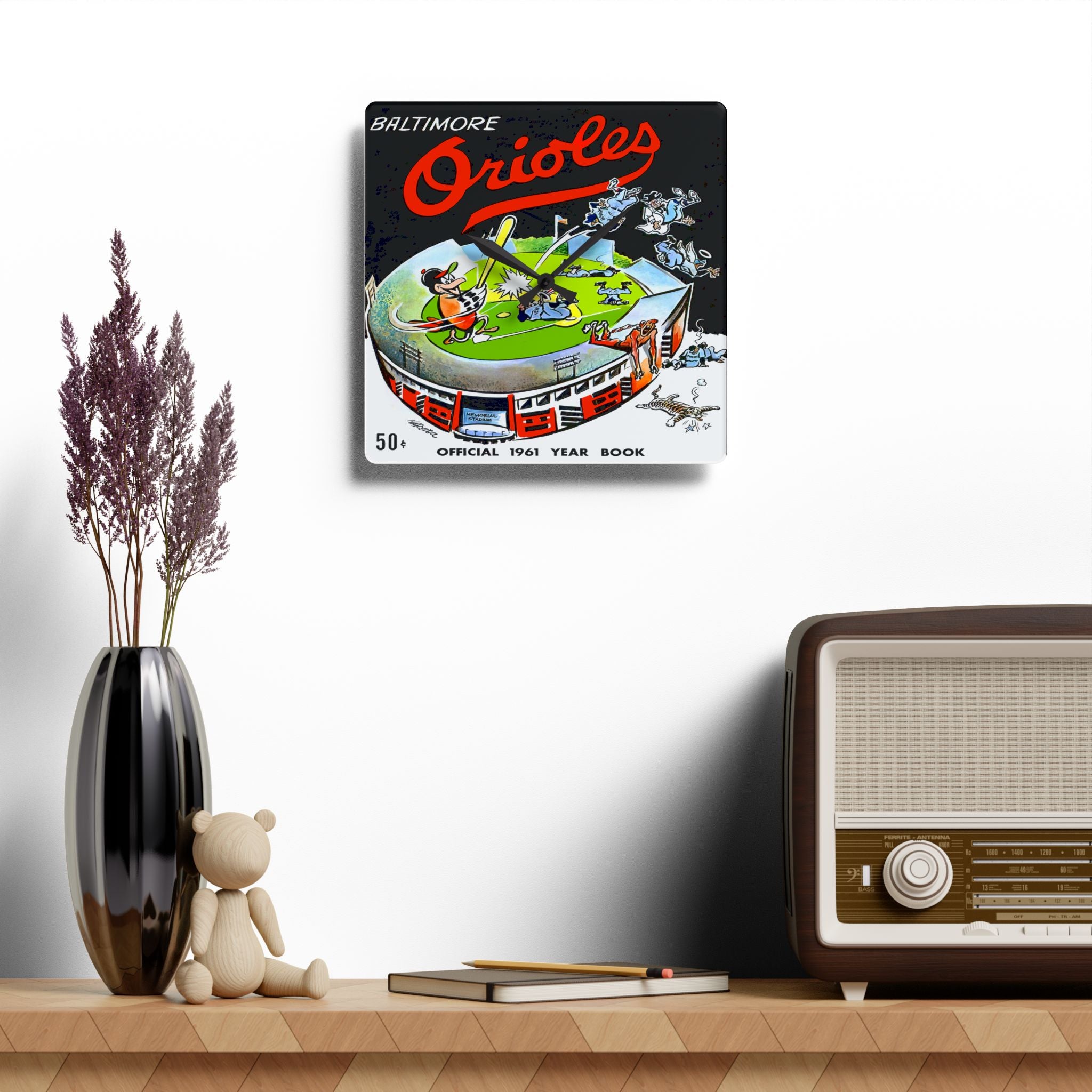 1961 Vintage Baltimore Orioles Yearbook Cover - Acrylic Wall Clock