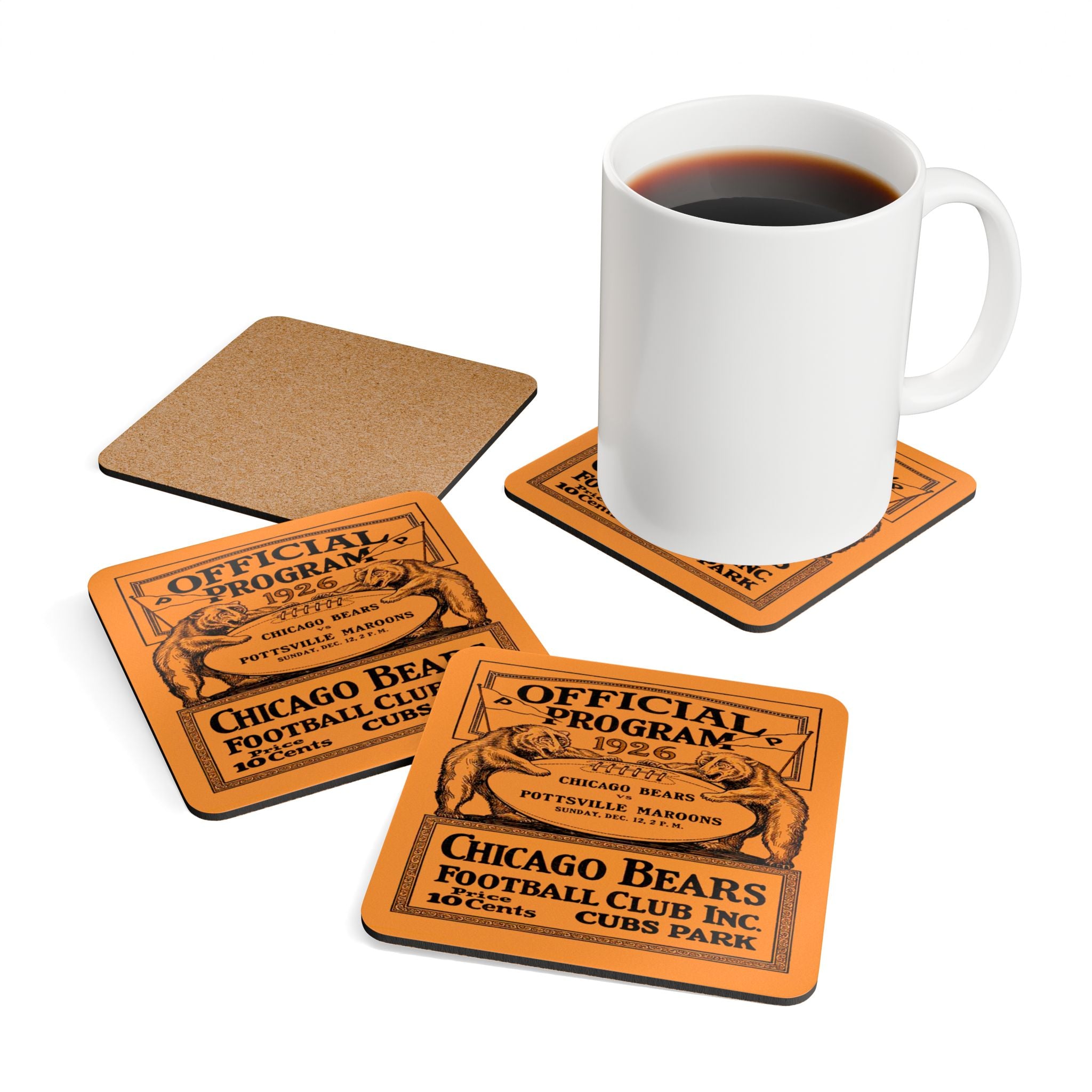 1926 Vintage Chicago Bears-Pottsville Maroons Football Program Cover - Corkwood Coaster Set