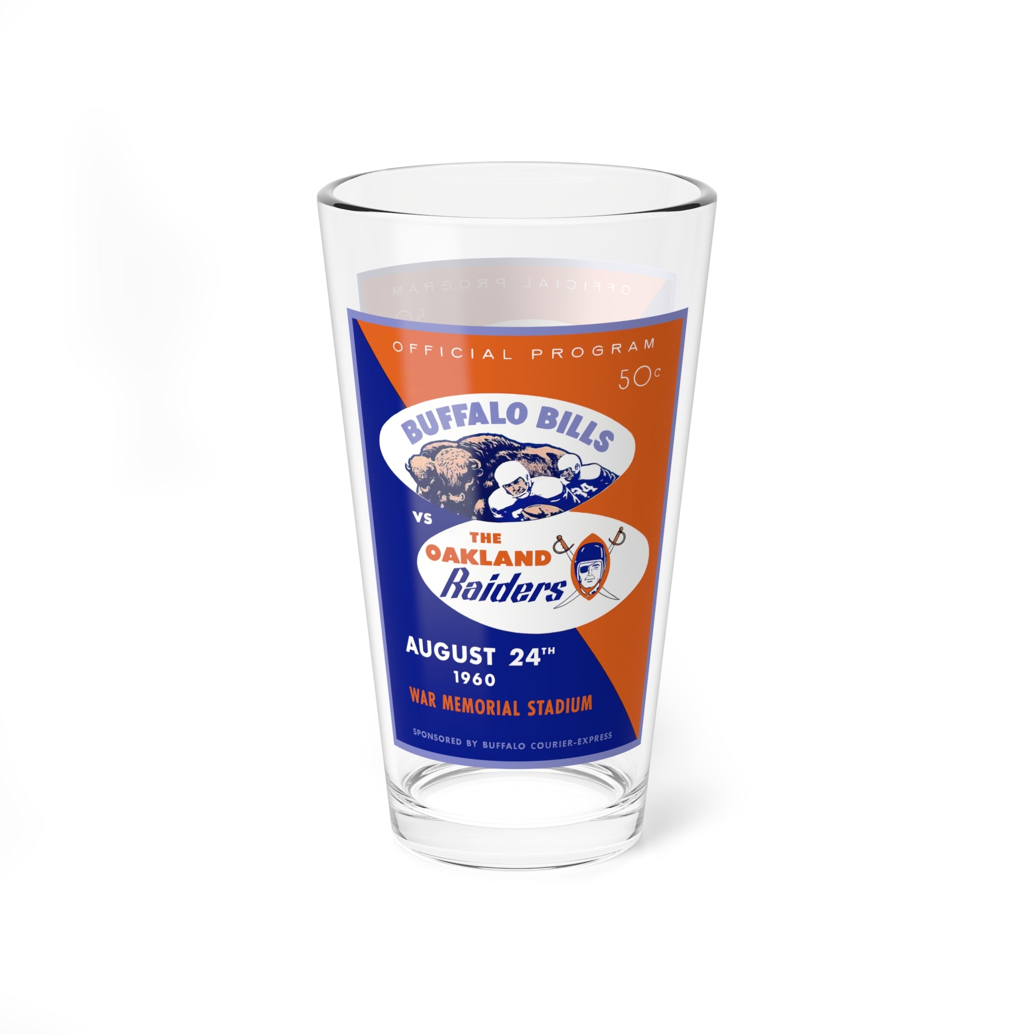 1960 Buffalo vs Oakland Football Mixing Glass 16oz | Vintage Sports Barware