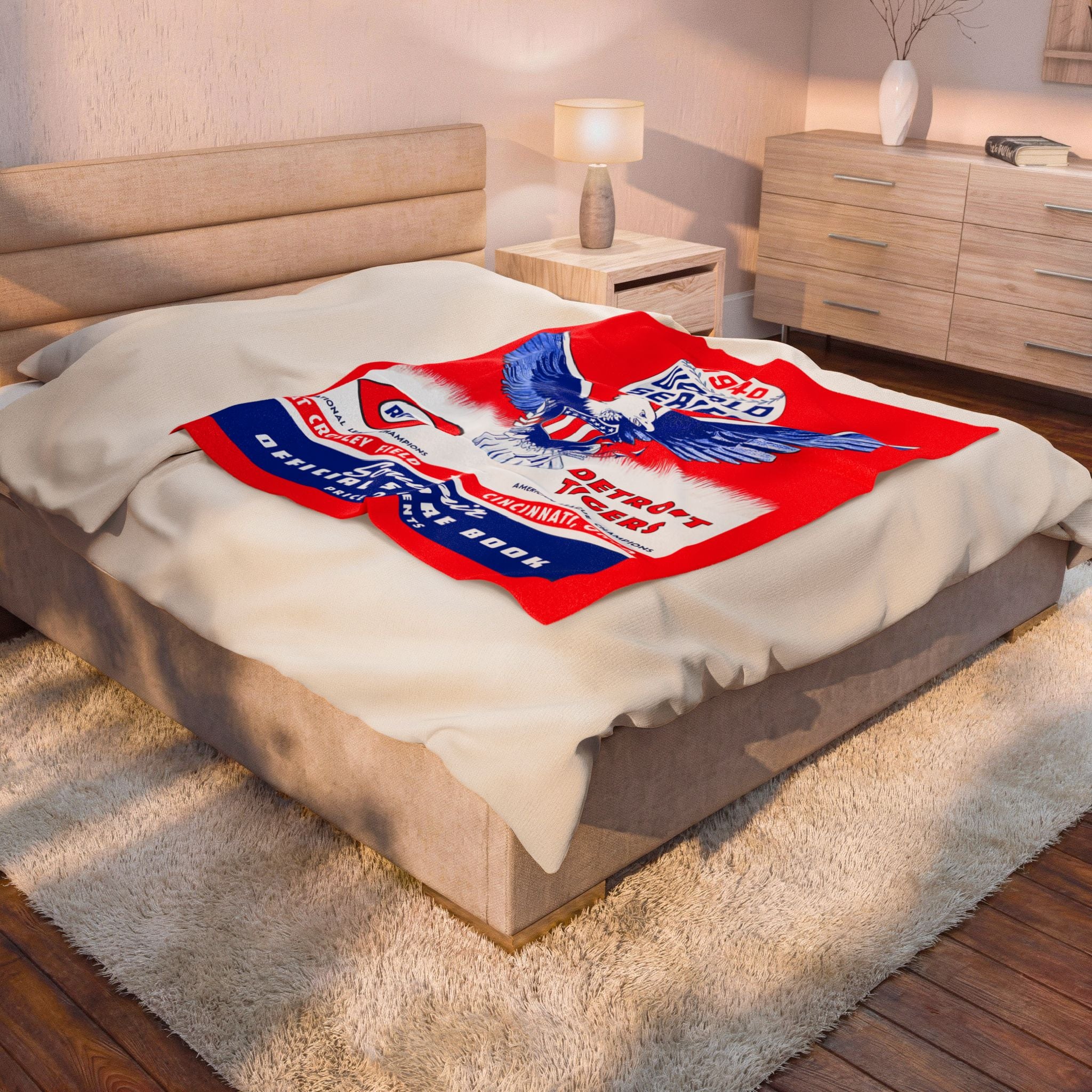 Vintage Detroit Tigers Velveteen Plush Blanket - 1940 Baseball World Series Program Cover, Soft Throw Blanket, Sports Fan Gift, Home Decor,