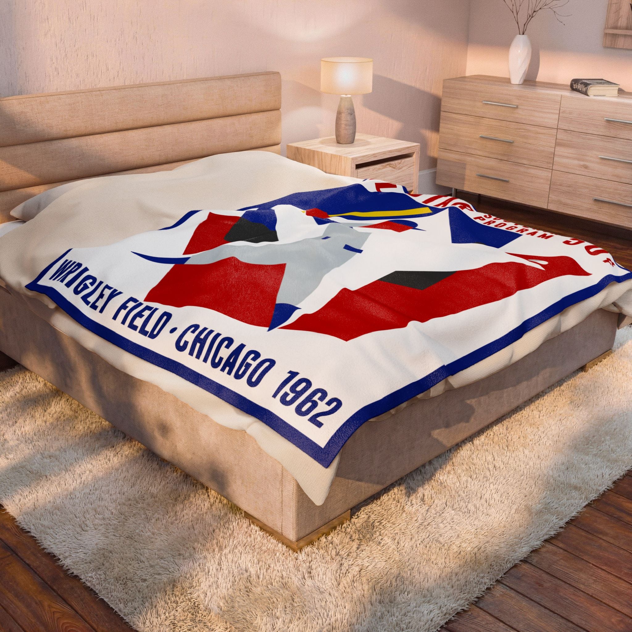 Velveteen Plush Blanket — 1962 Vintage Baseball All-Star Game Program Cover - Wrigley Field
