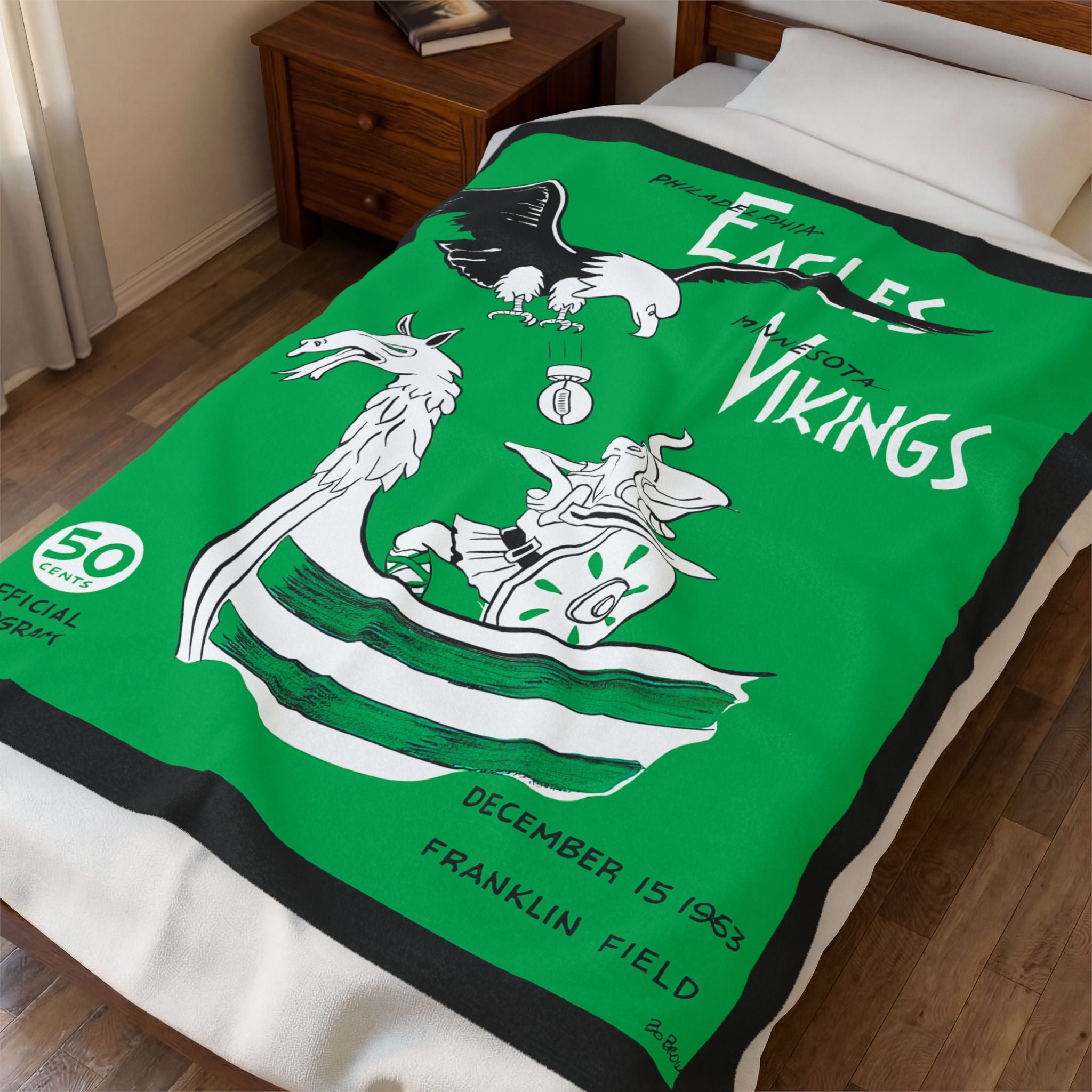 Velveteen Throw Blanket, 1963 Football Minnesota Vikings Philadelphia Eagles, Sports Fan Gift, Game Day Decor, Man Cave Decor