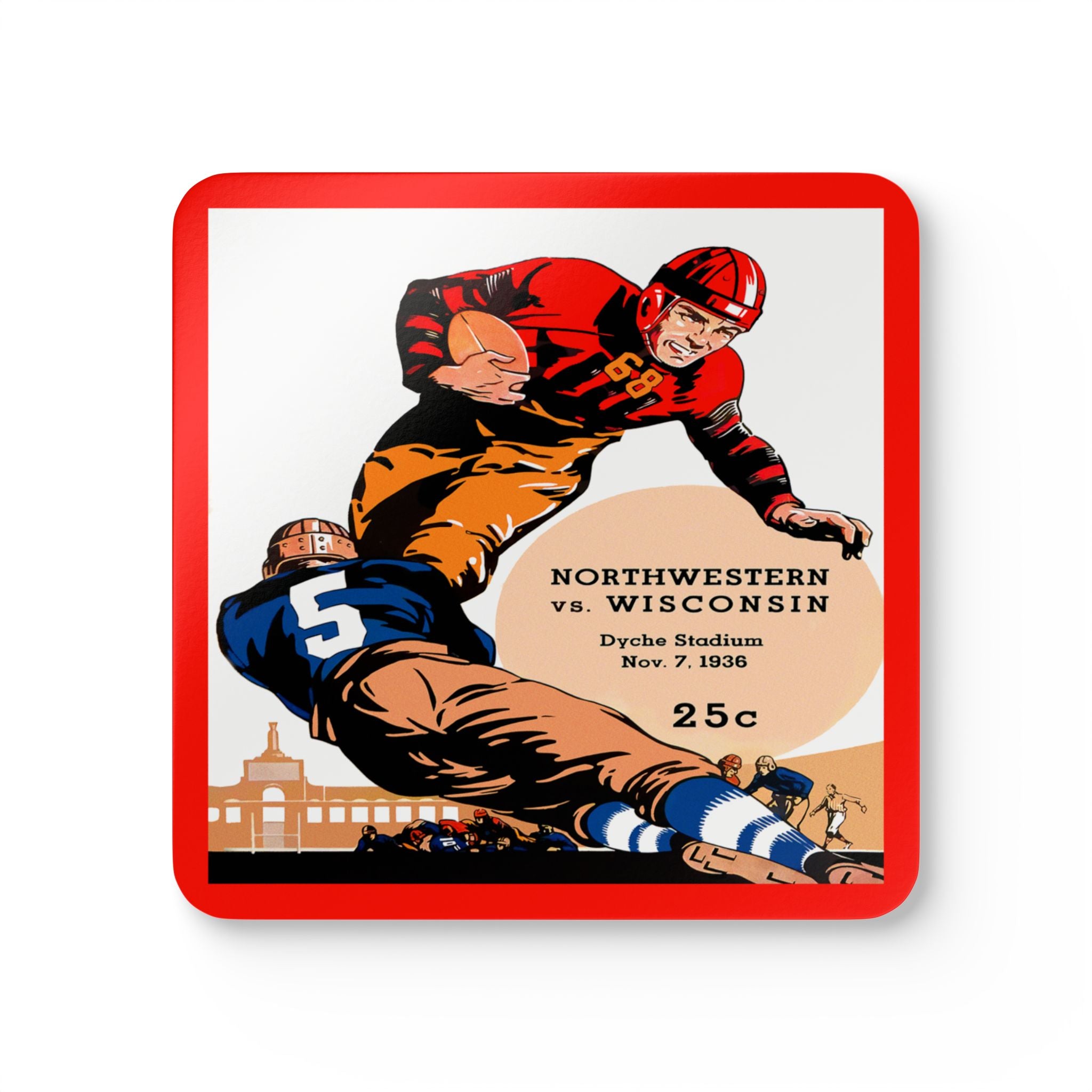 1936 Vintage Wisconsin - Northwestern Football Program Cover - Corkwood Coaster Set