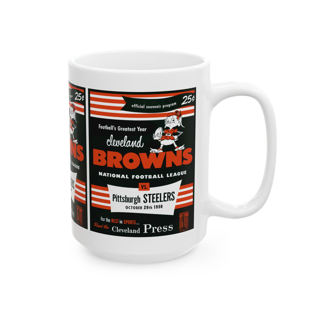 Ceramic Mug, Vintage 1950 Football Cleveland Browns Pittsburgh Steelers, Sports Fan Gift, Retro Team Rivalry, Coffee Cup, Tea Mug