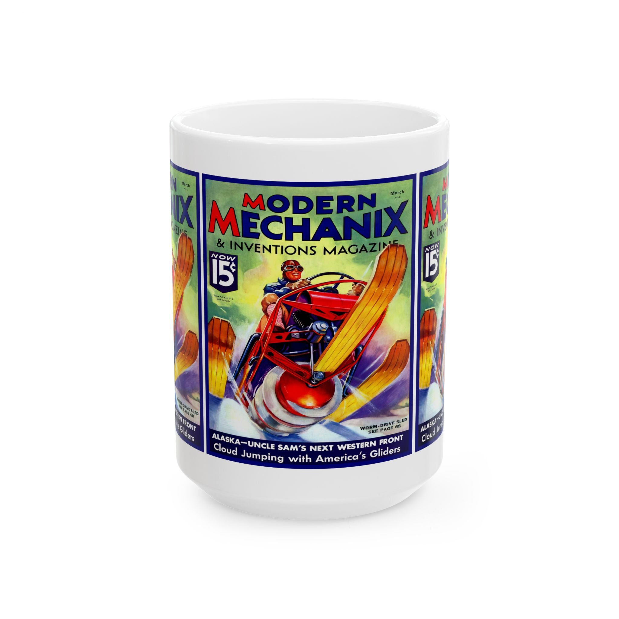 Vintage 1936 Modern Mechanix Magazine Cover Ceramic Mug, Retro Coffee Cup for Mechanics, Gearheads, and History Buffs, Gift for Hot Rod
