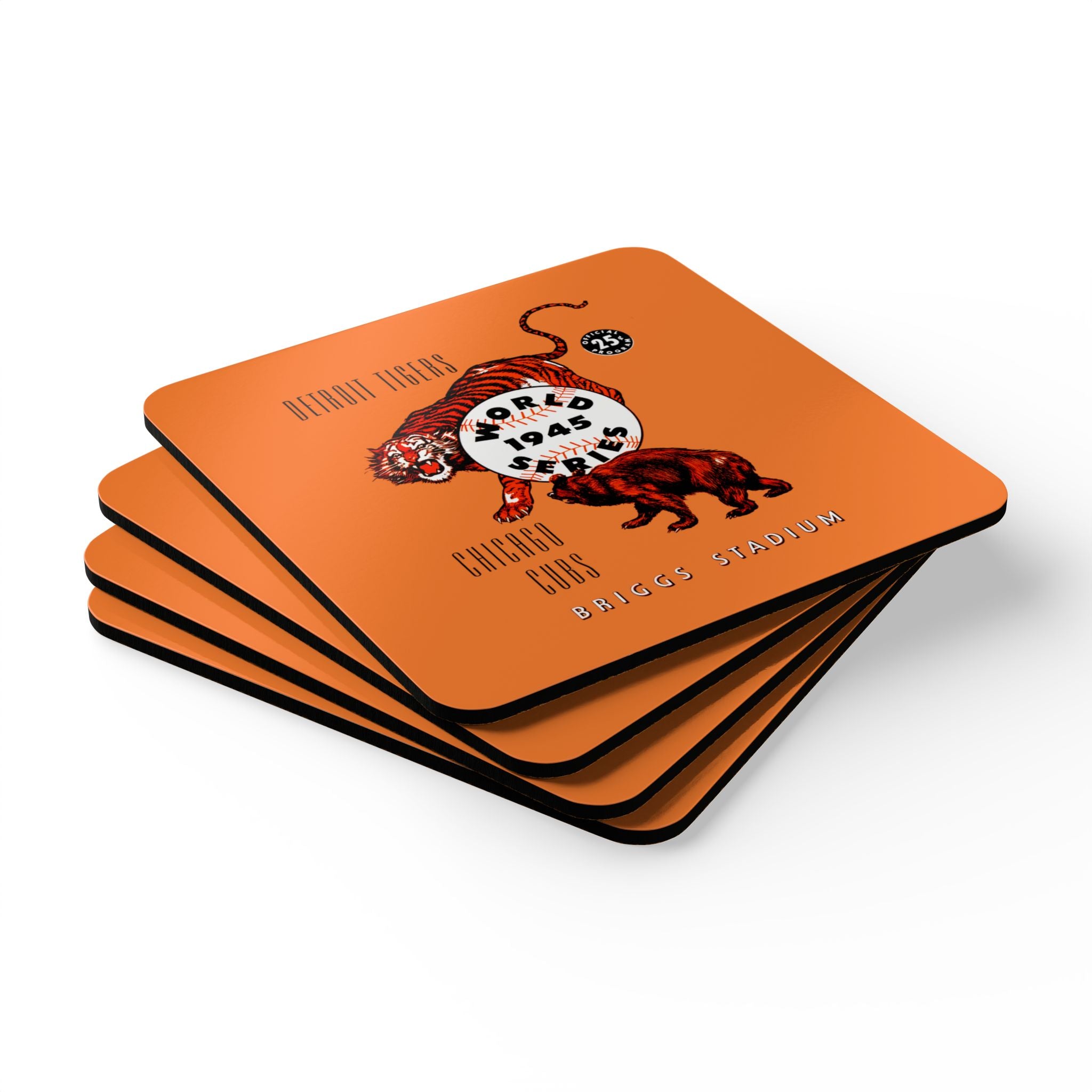 1945 Vintage Detroit Tigers - Chicago Cubs World Series Program  -  Corkwood Coaster Set