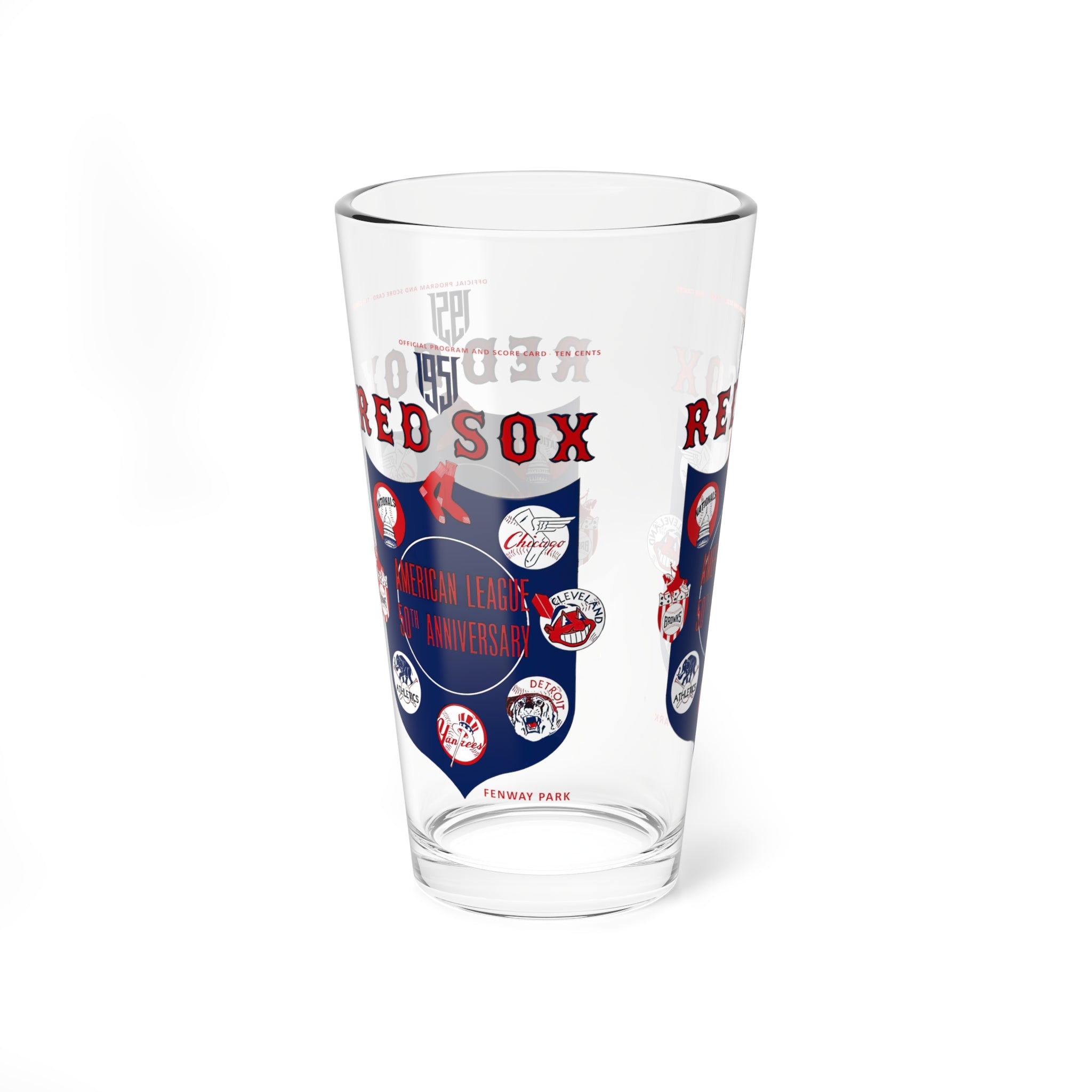 1951 Vintage Red Sox Baseball Program Cover- American League -  Pint Glass, 16oz