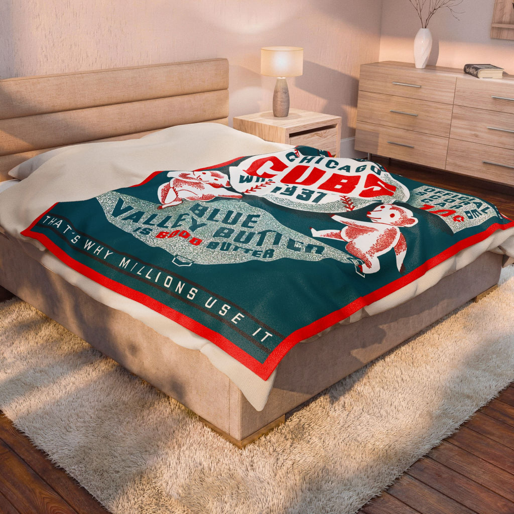 Velveteen Plush Blanket, 1937 Chicago Cubs Baseball Throw, Gift for Baseball Fans, Cozy Sports Blanket, Baseball Blanket, Cubs Fan Gift,