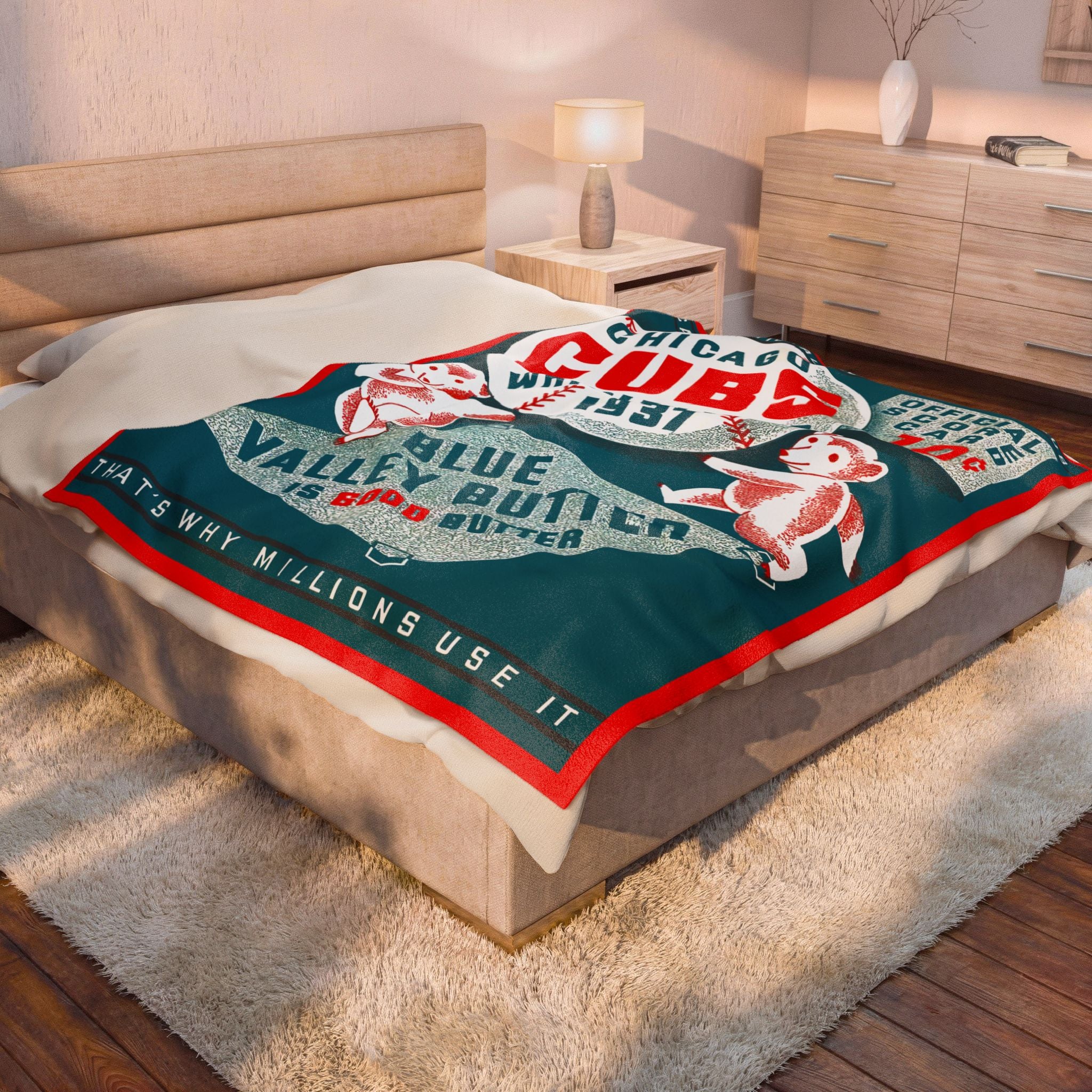 Velveteen Plush Blanket, 1937 Chicago Cubs Baseball Throw, Gift for Baseball Fans, Cozy Sports Blanket, Baseball Blanket, Cubs Fan Gift,