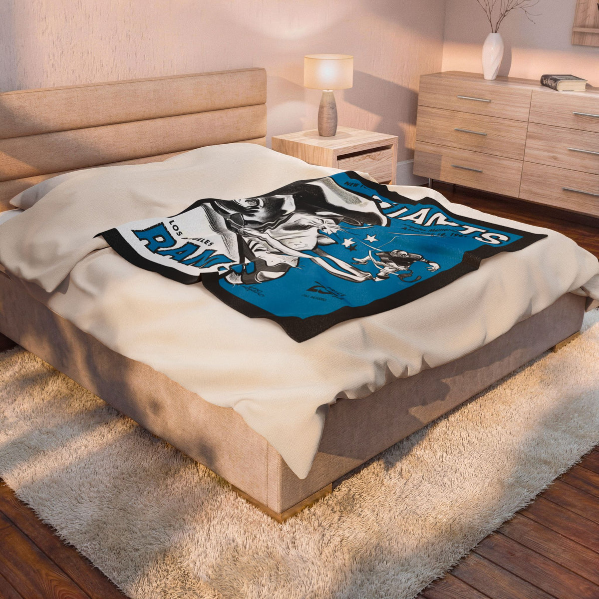 1961 Vintage Giants vs Rams Football Velveteen Plush Blanket — Retro Game Program Design