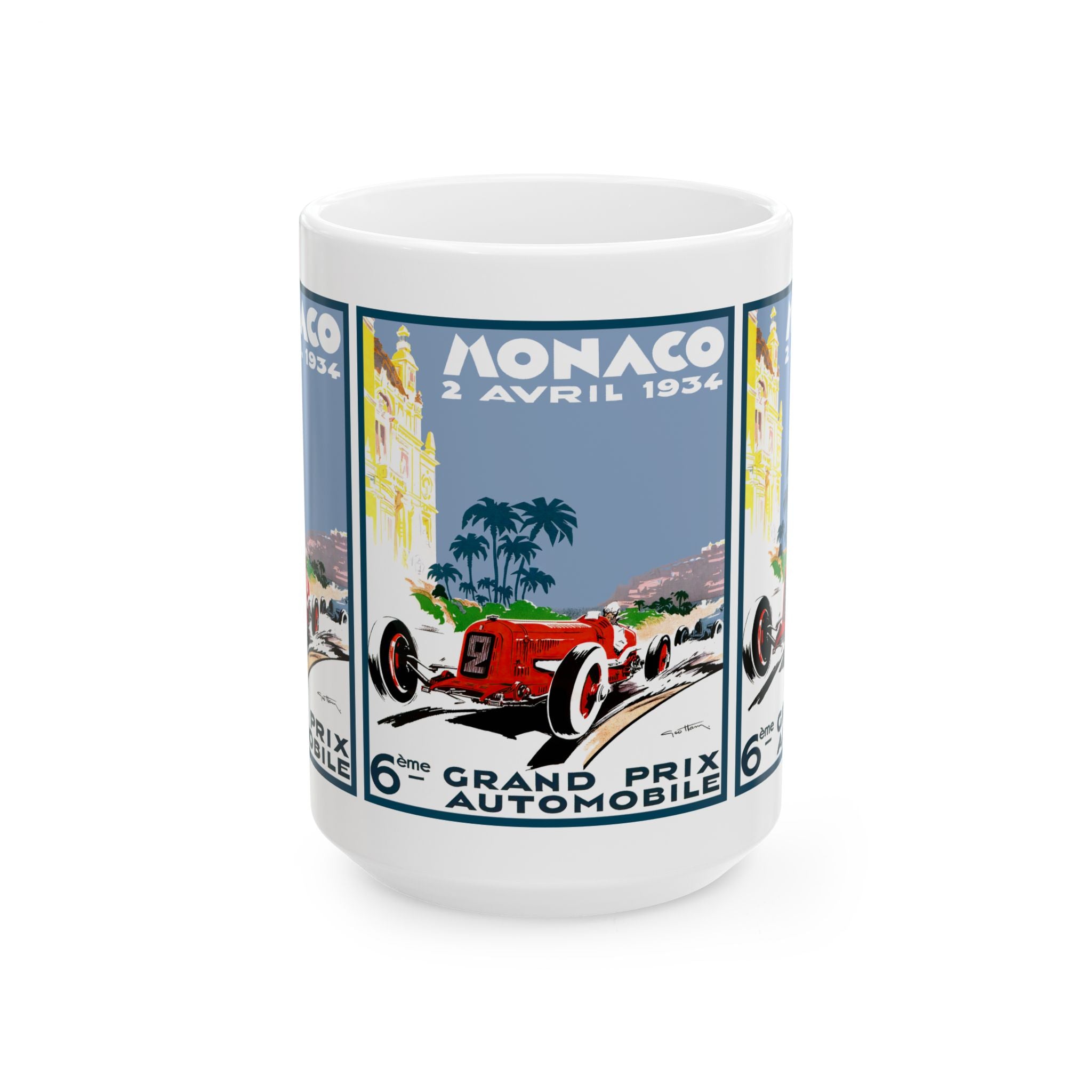Vintage Racing Monaco Ceramic Mug, 1934 Retro Coffee Cup, Motorsport Racing Gift, Formula 1 Ceramics, Race Car Lover Tea Mug, Grand Prix Fan