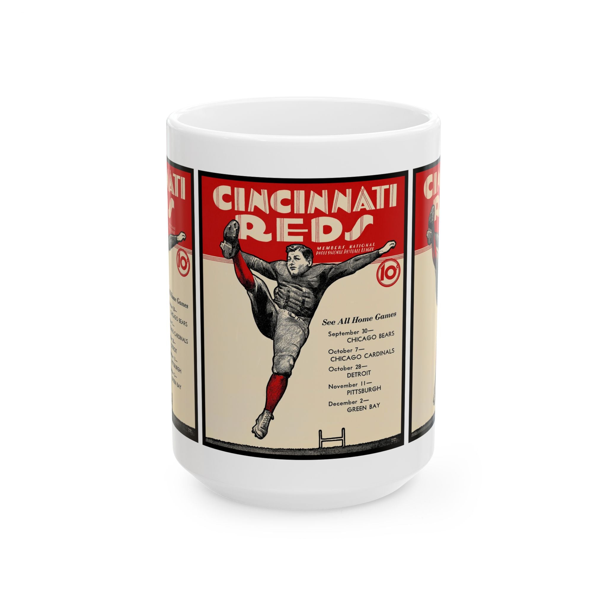 Ceramic Mug, 1934 Football Cincinnati Reds, Vintage Sports Drinkware, Sports Fan Gift, Baseball Team Mug, Retro Baseball Fan Cup, Gift for