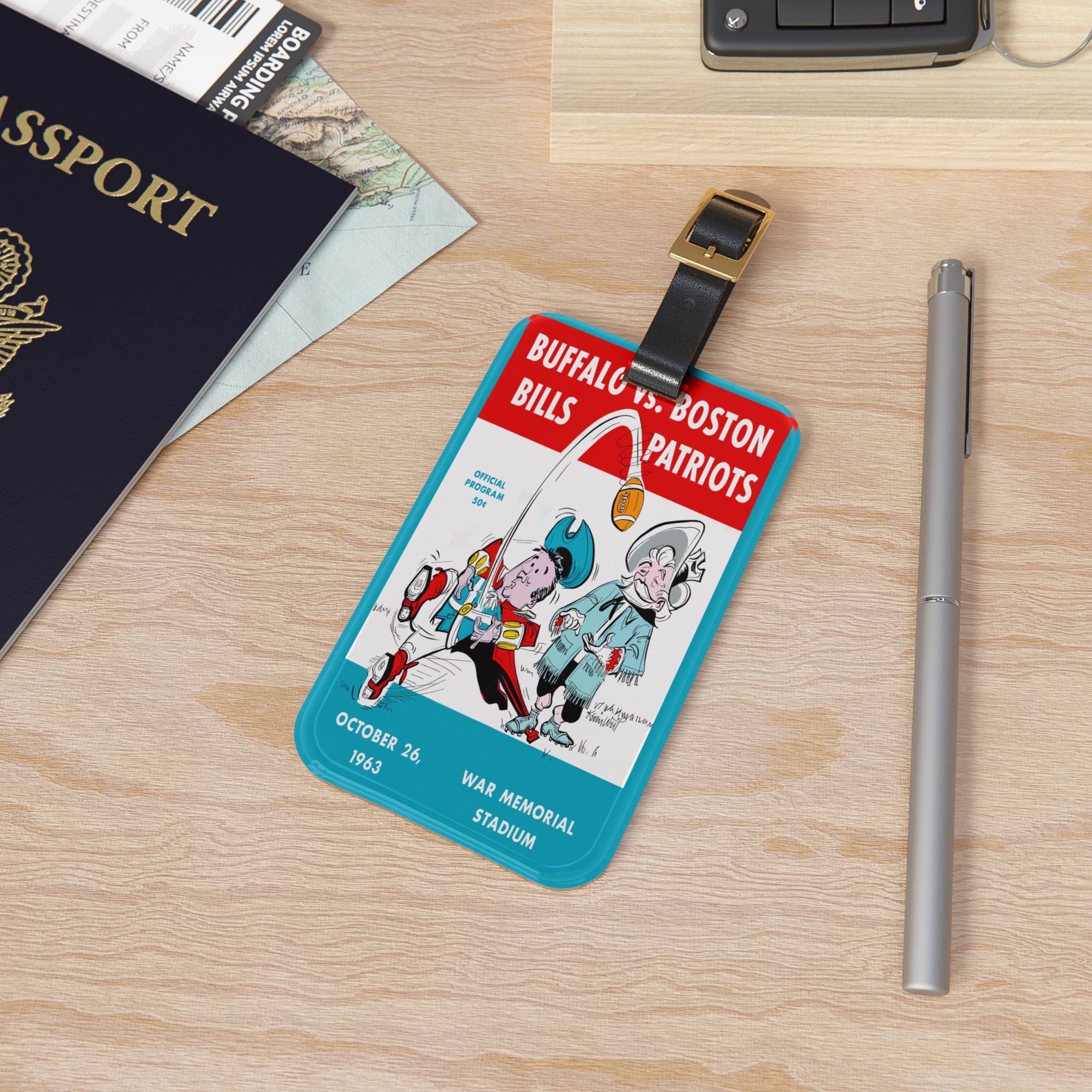 1963 Football Buffalo-Boston Luggage Tag | Vintage Sports Travel Identifier