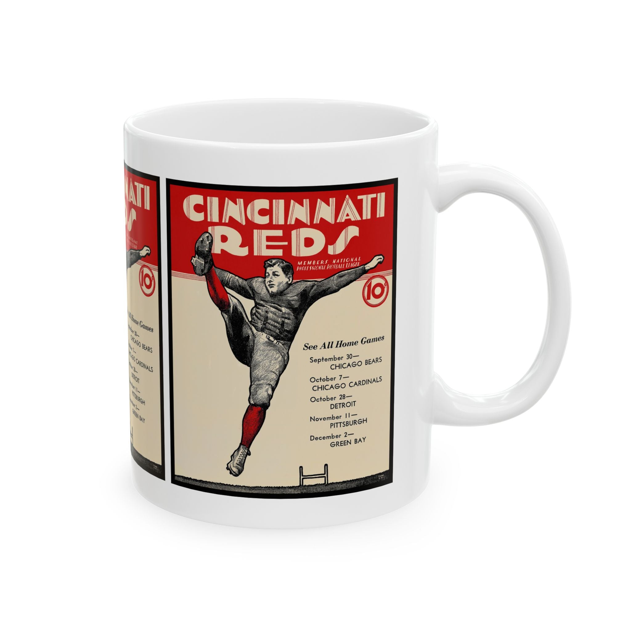Ceramic Mug, 1934 Football Cincinnati Reds, Vintage Sports Drinkware, Sports Fan Gift, Baseball Team Mug, Retro Baseball Fan Cup, Gift for