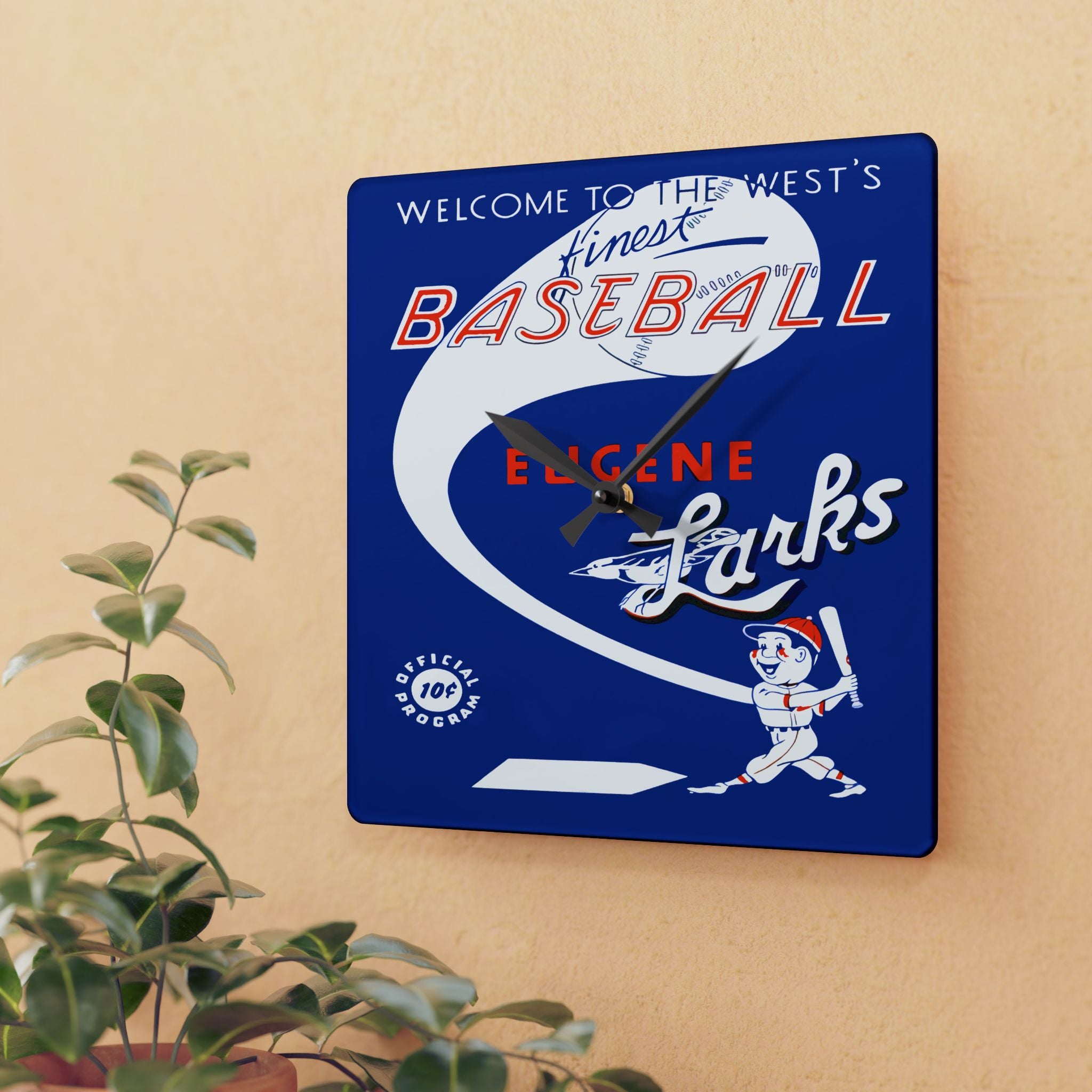 1950 Vintage Eugene Larks - Far West League Baseball Program Cover - Acrylic Wall Clock