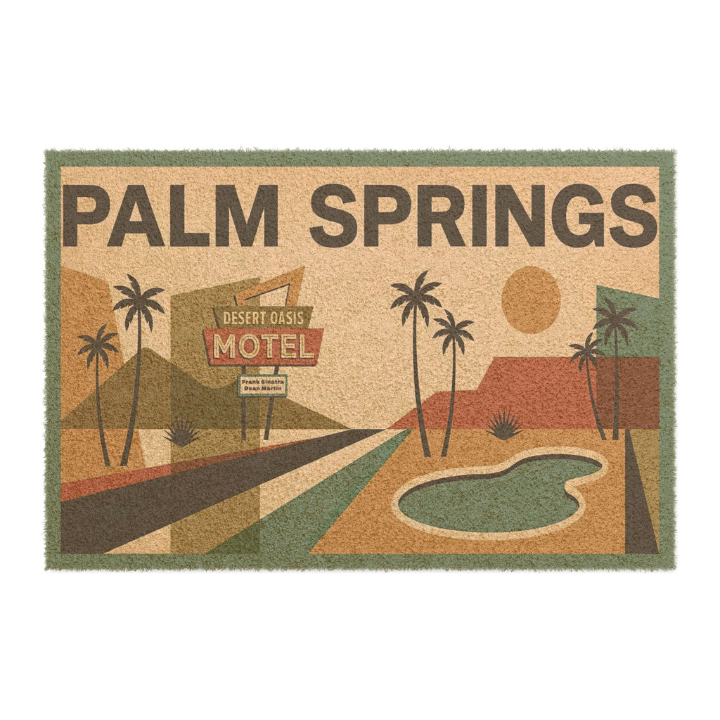 Palm Springs Mid-Century Modern Doormat | Retro Desert Palm Coir Entrance Mat