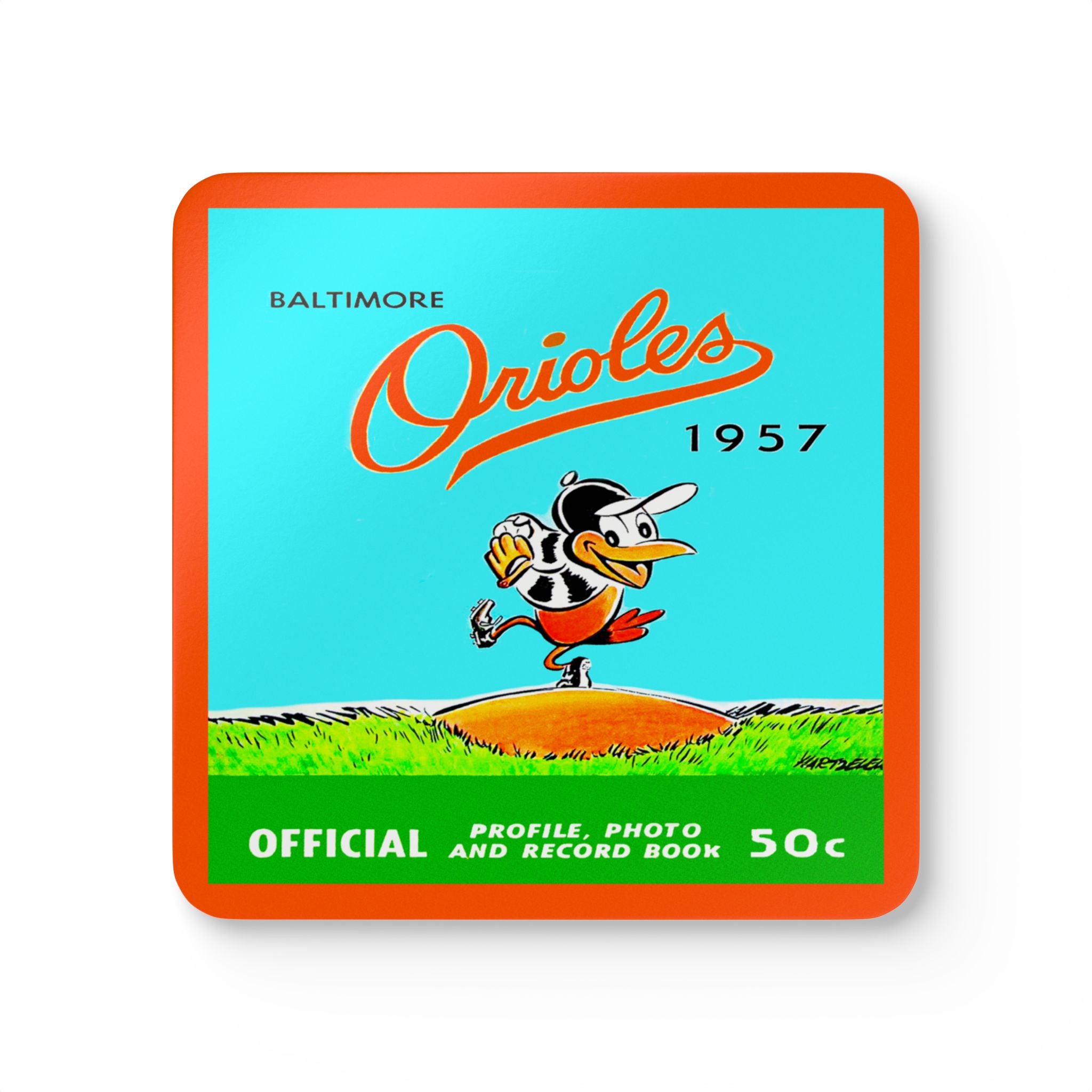 1957 Vintage Baltimore Orioles Program Cover - Corkwood Coaster Set
