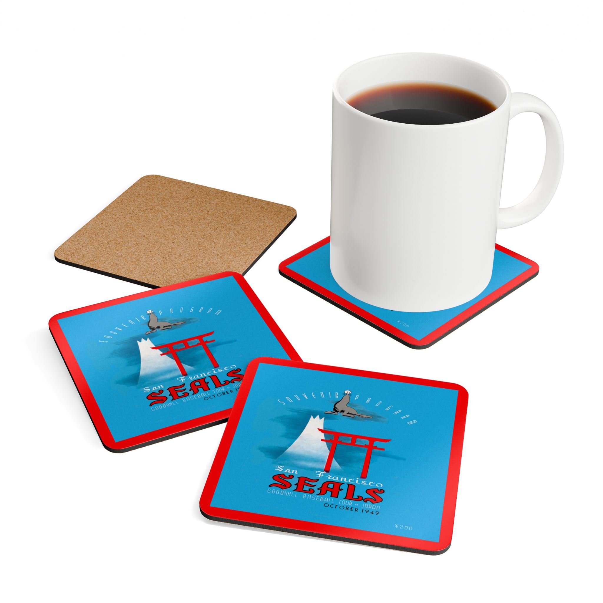 1949 Vintage San Francisco Seals Japan Tour Program Cover - Corkwood Coaster Set