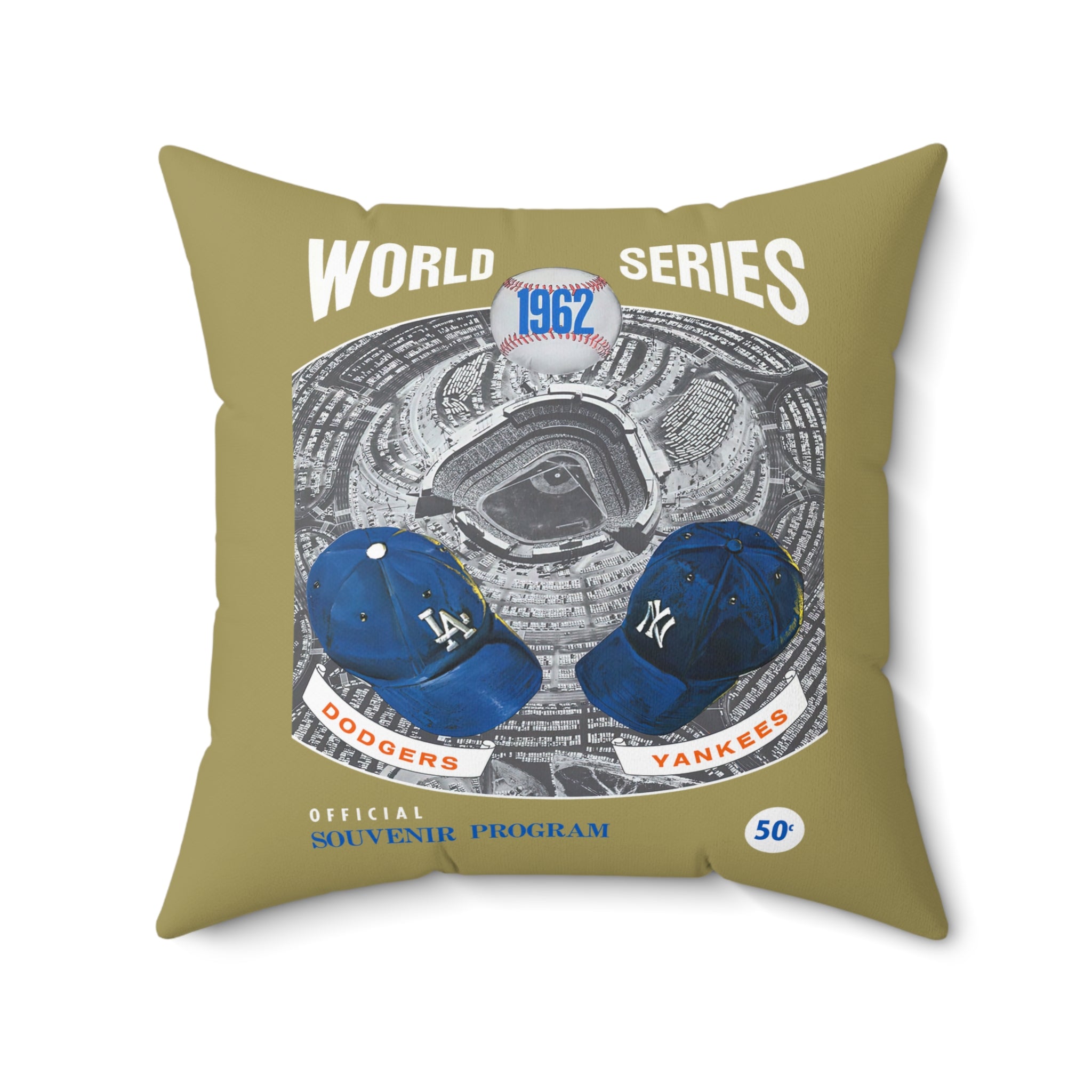1962 Dodgers vs Yankees Phantom World Series Program Cover Square Indoor Pillow