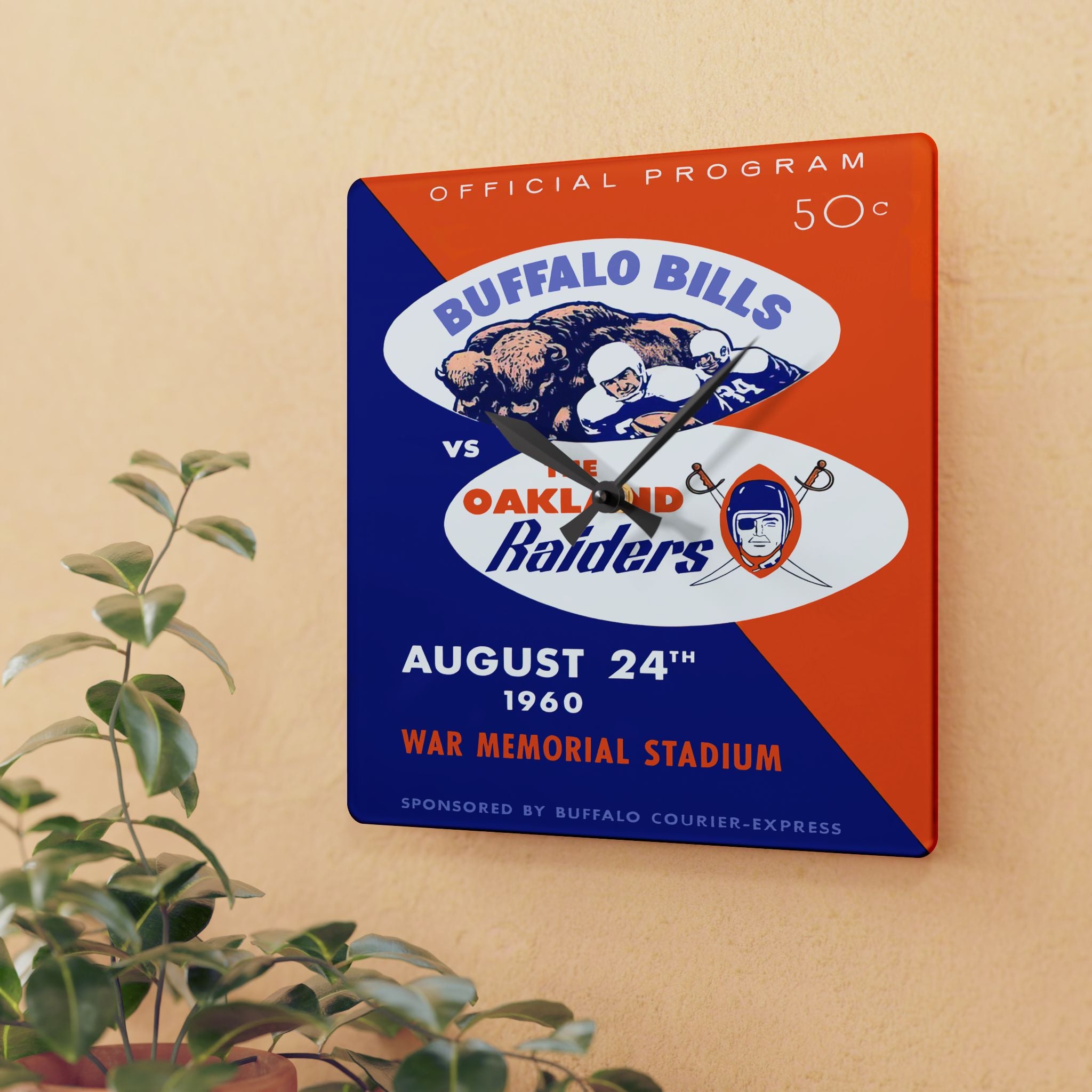 Buffalo Bills Football Wall Clock, Oakland Raiders Fan Gift, Sports Team Decor, Unique Home Accent, Sports Memorabilia, Football Fan Gift