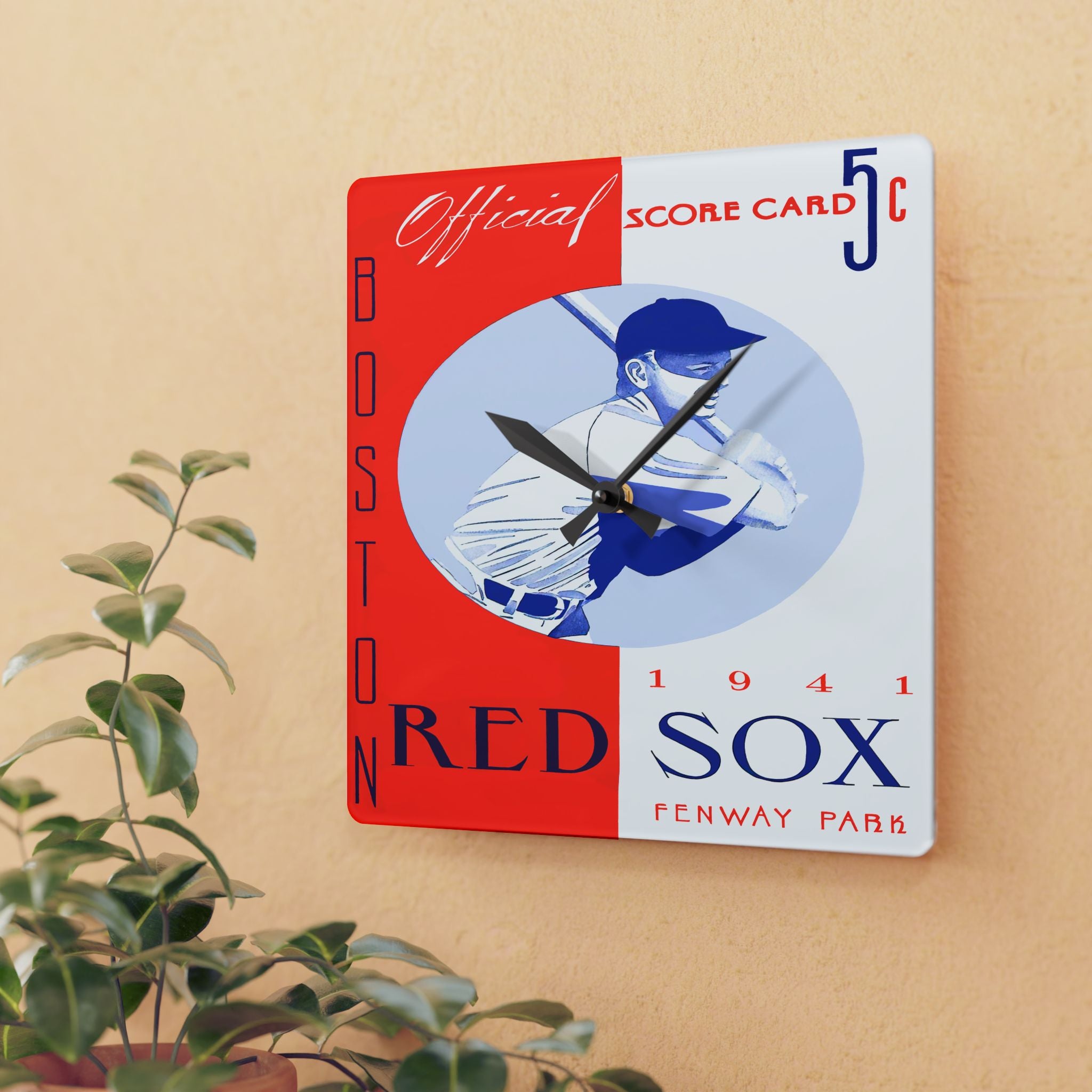 Vintage 1941 Boston Red Sox Baseball Acrylic Wall Clock with Retro Sports Design, Sports Fan Home Decor, Gift for Baseball Enthusiasts, Man
