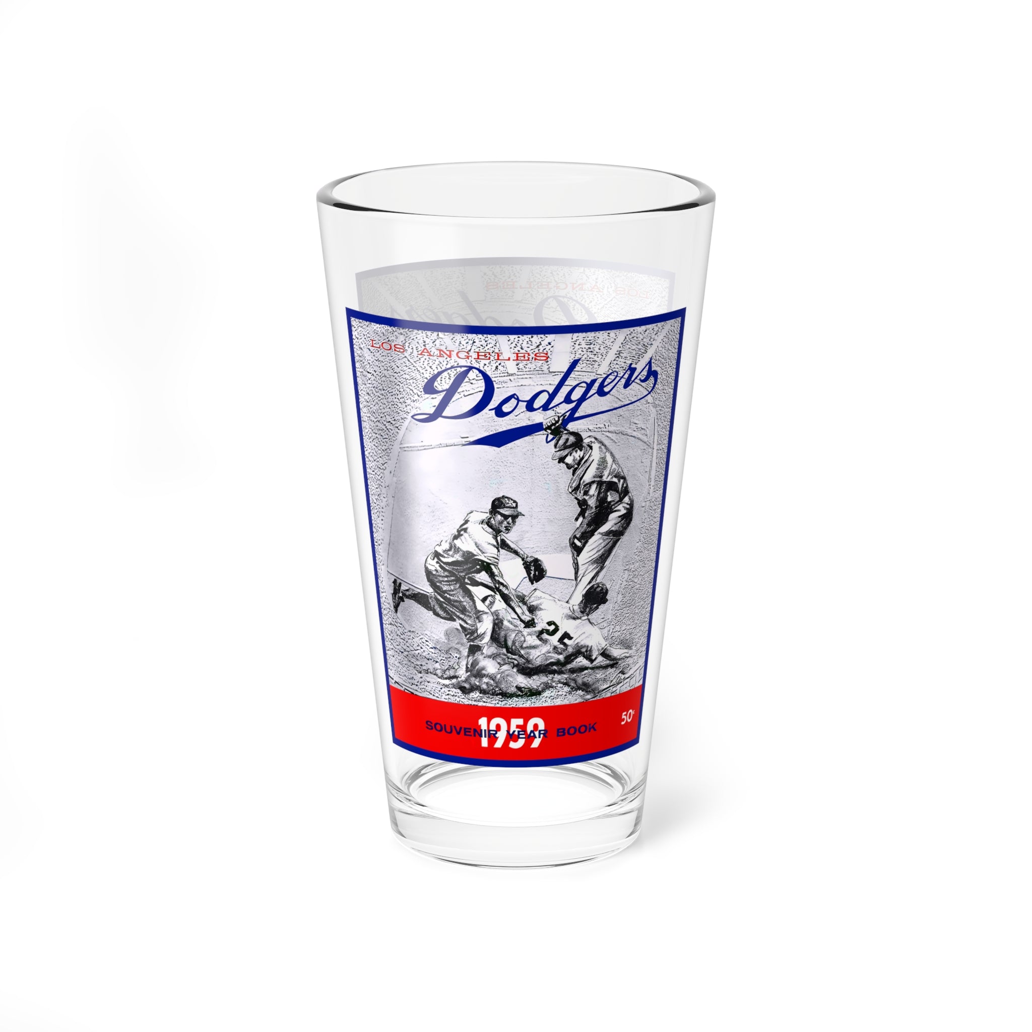 Vintage Mixing Glass, 16oz - 1959 Baseball Dodgers Yearbook, Unique Kitchen Barware Gift, Cocktail Glassware, Sports Memorabilia Decor, Los