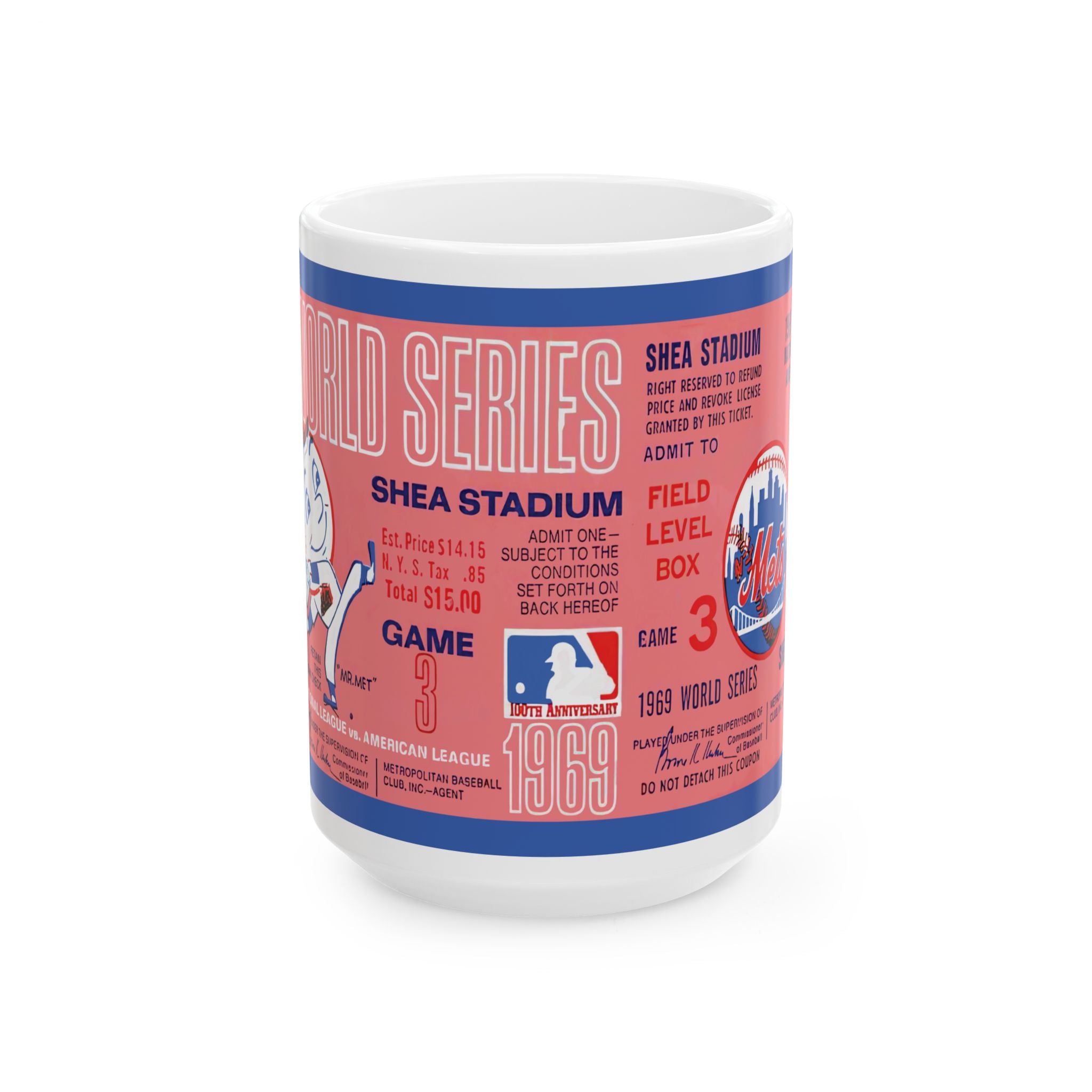 Ceramic Mug, 1969 World Series Game 3 Ticket - Shea Stadium - New York Mets Baseball, Sports Memorabilia Mug, Baseball Fan Gift, Vintage