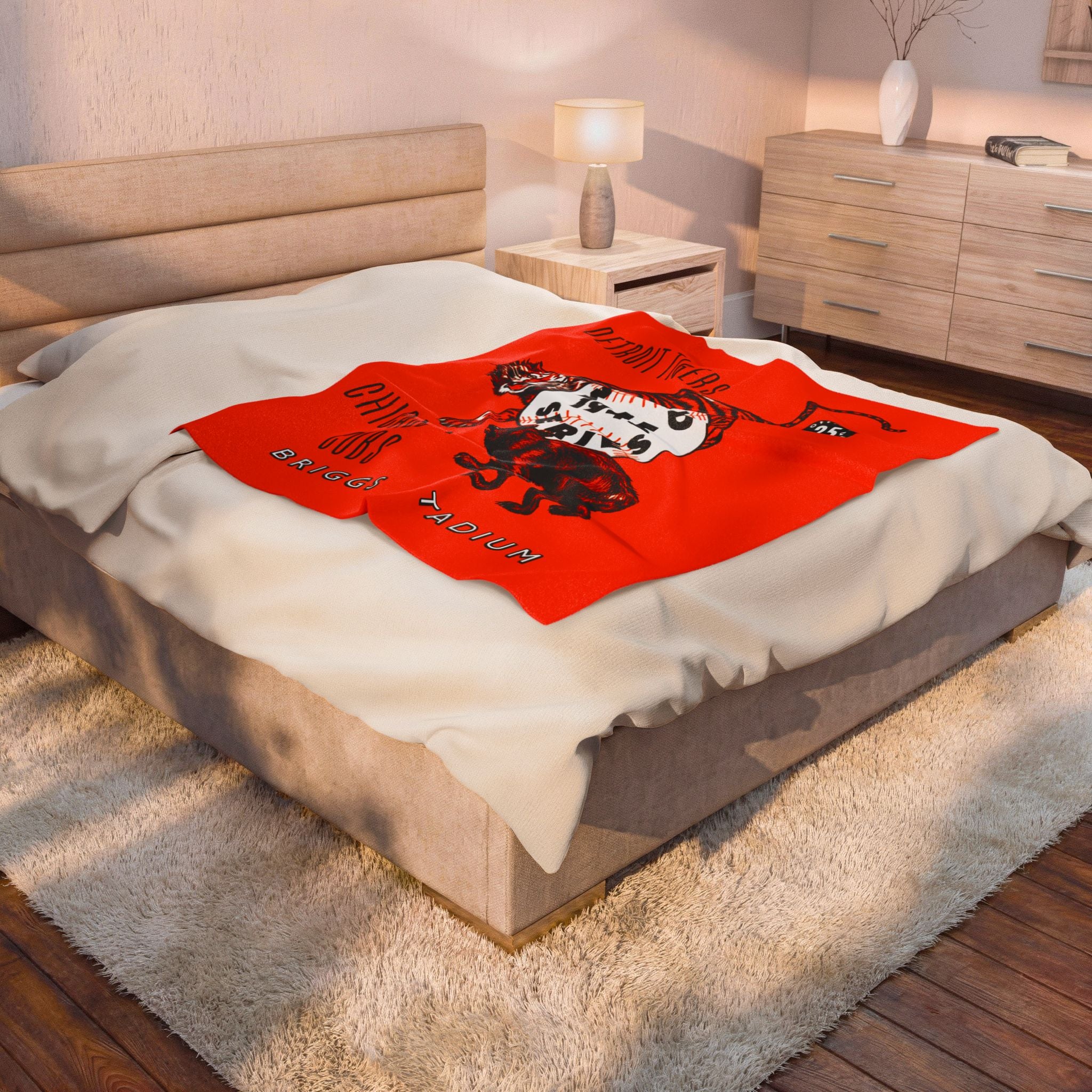 Velveteen Plush Blanket, 1945 Baseball World Series Cubs-Tigers Memorabilia, Sports Fan Gift, Home Decor, Couch Throw Blanket, Gift for Him,