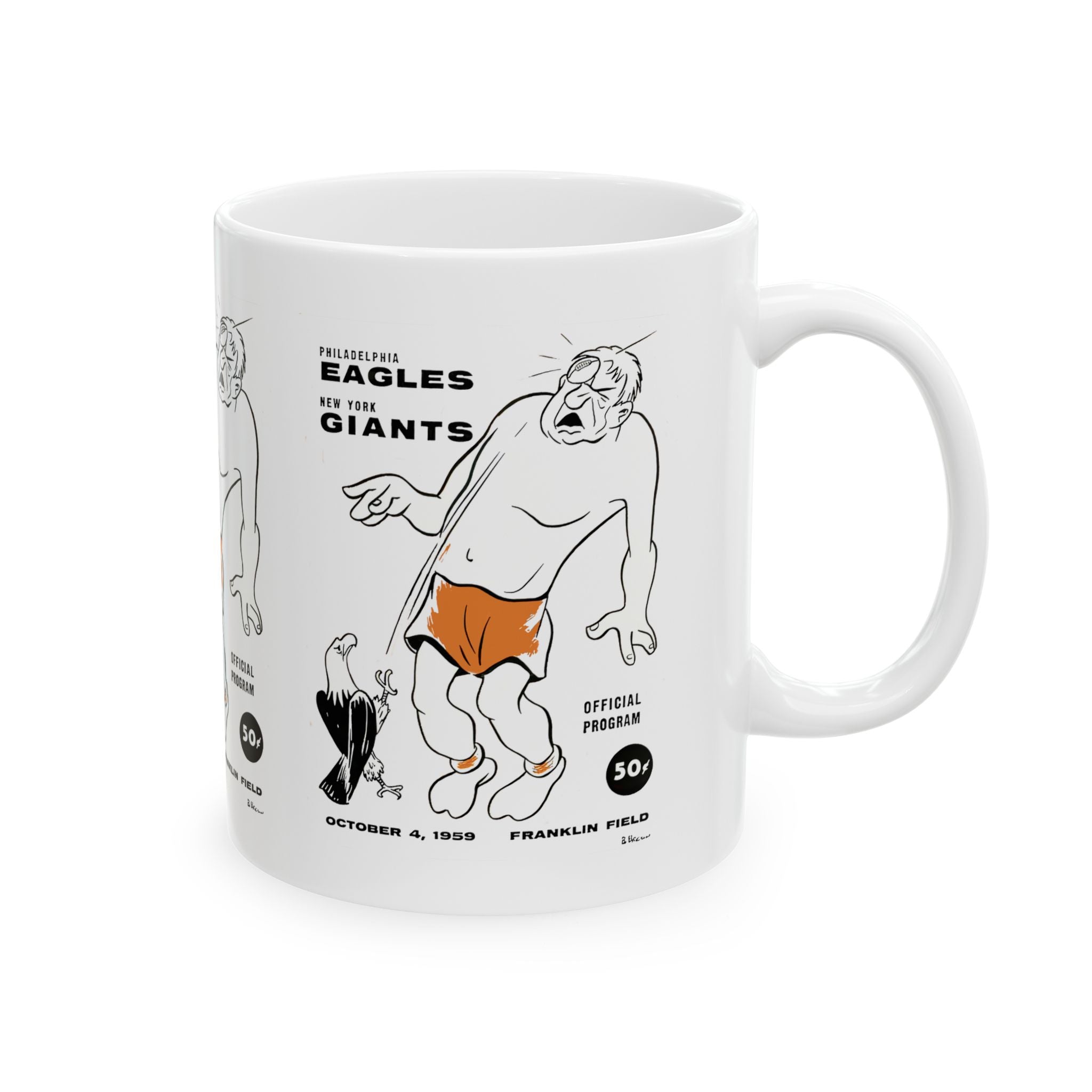 1959 Football Giants Eagles Mug | Vintage Football Ceramic Coffee Cup, 11oz and 15oz