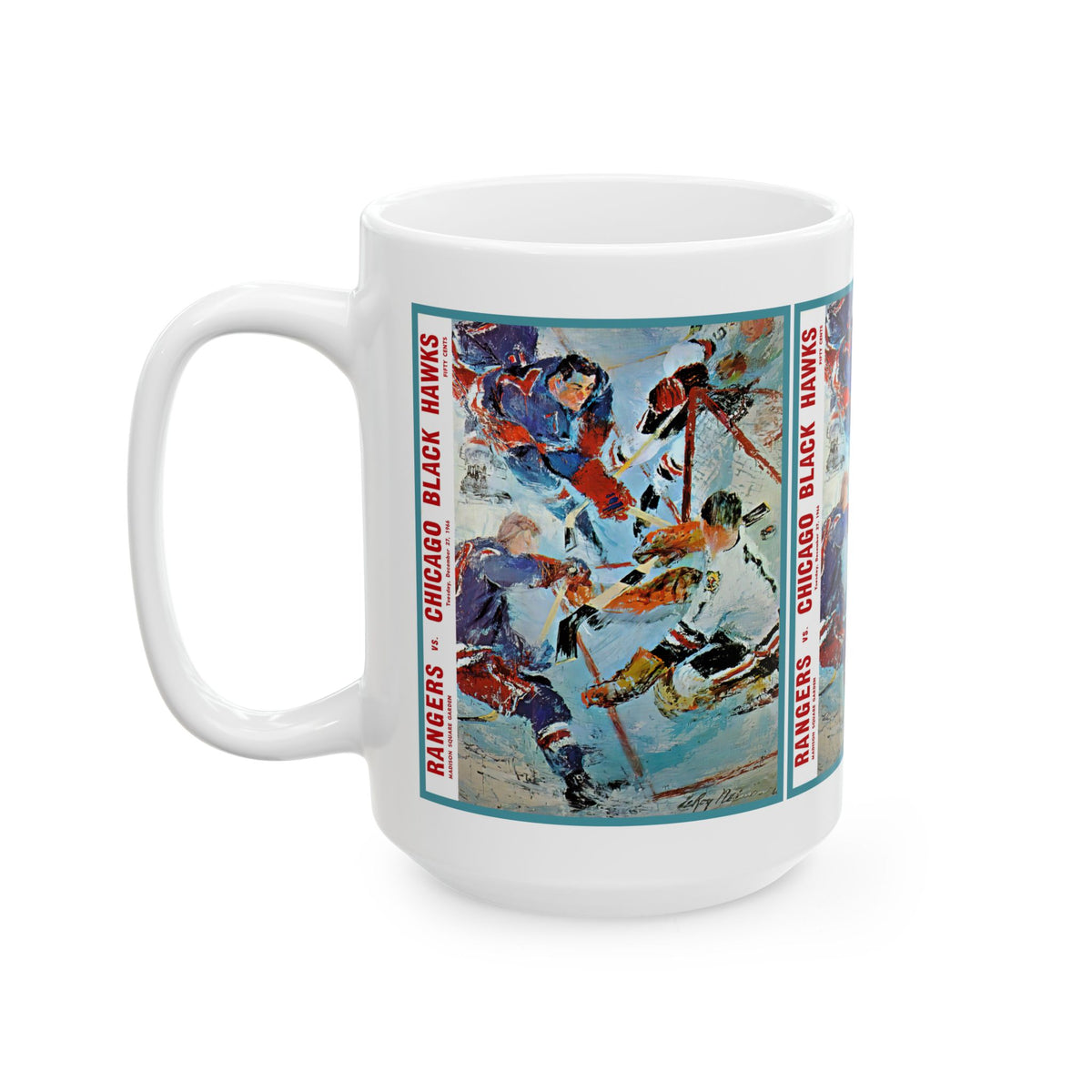 Vintage Hockey Ceramic Mug, 11oz, 15oz - 1966-1967 New York Rangers - Chicago Blackhawks Cup, Sports Fan Gift, Hockey Lover Present, Retro