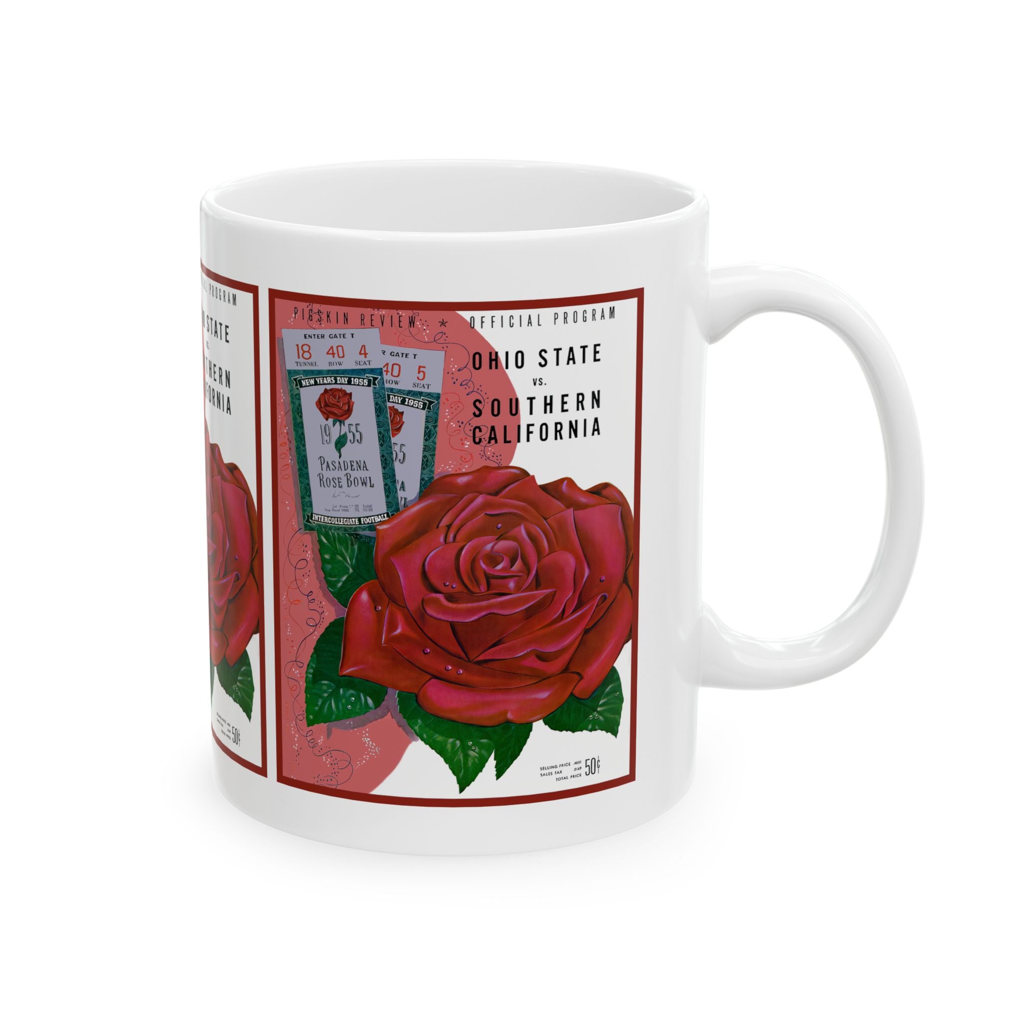 Vintage 1955 Rose Bowl Football Program USC - Ohio State Ceramic Mug, Sports Fan Gift, Coffee Cup, Tea Mug, Unique College Football