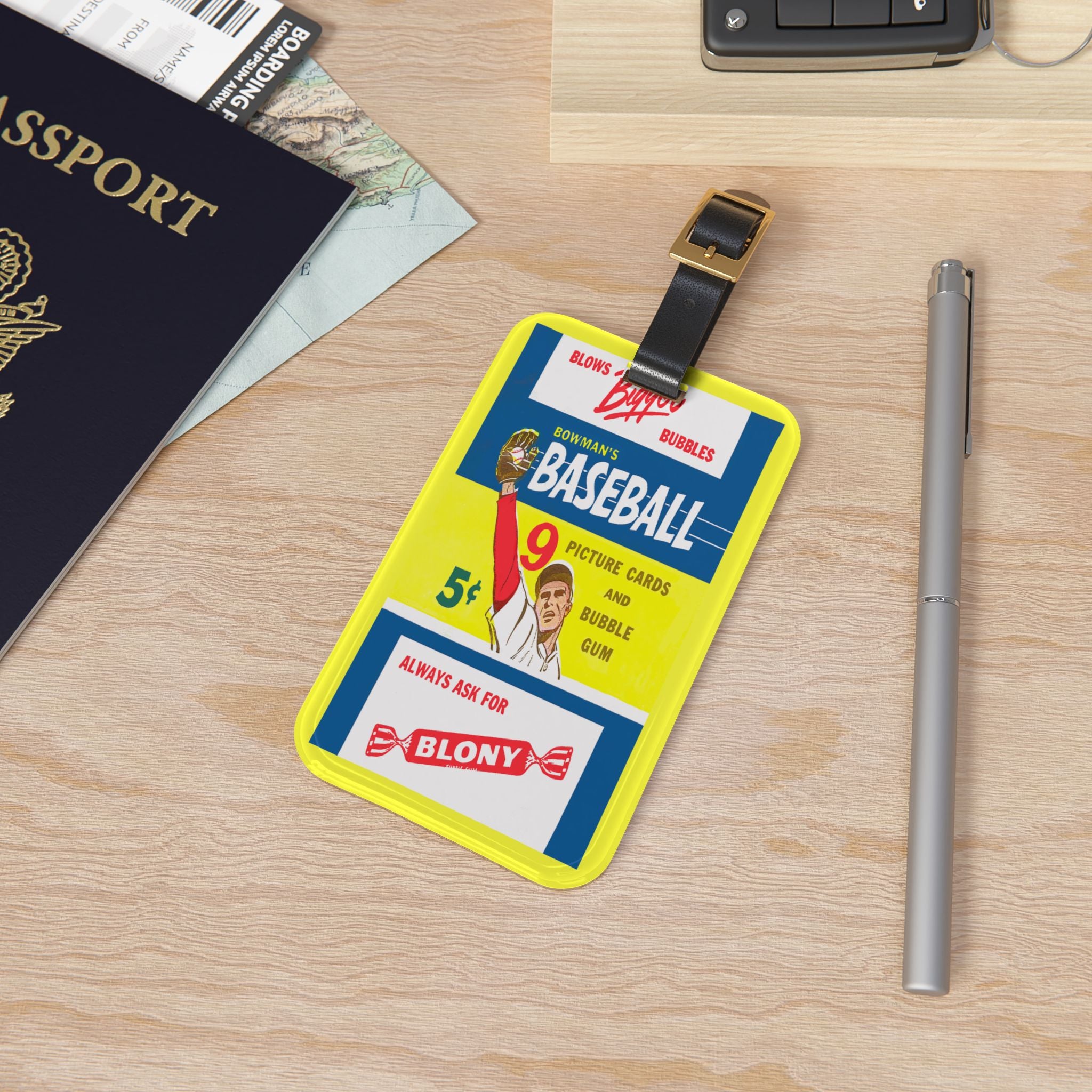 1955 Baseball Bowman's Card Wrapper Luggage Tag | Vintage Baseball