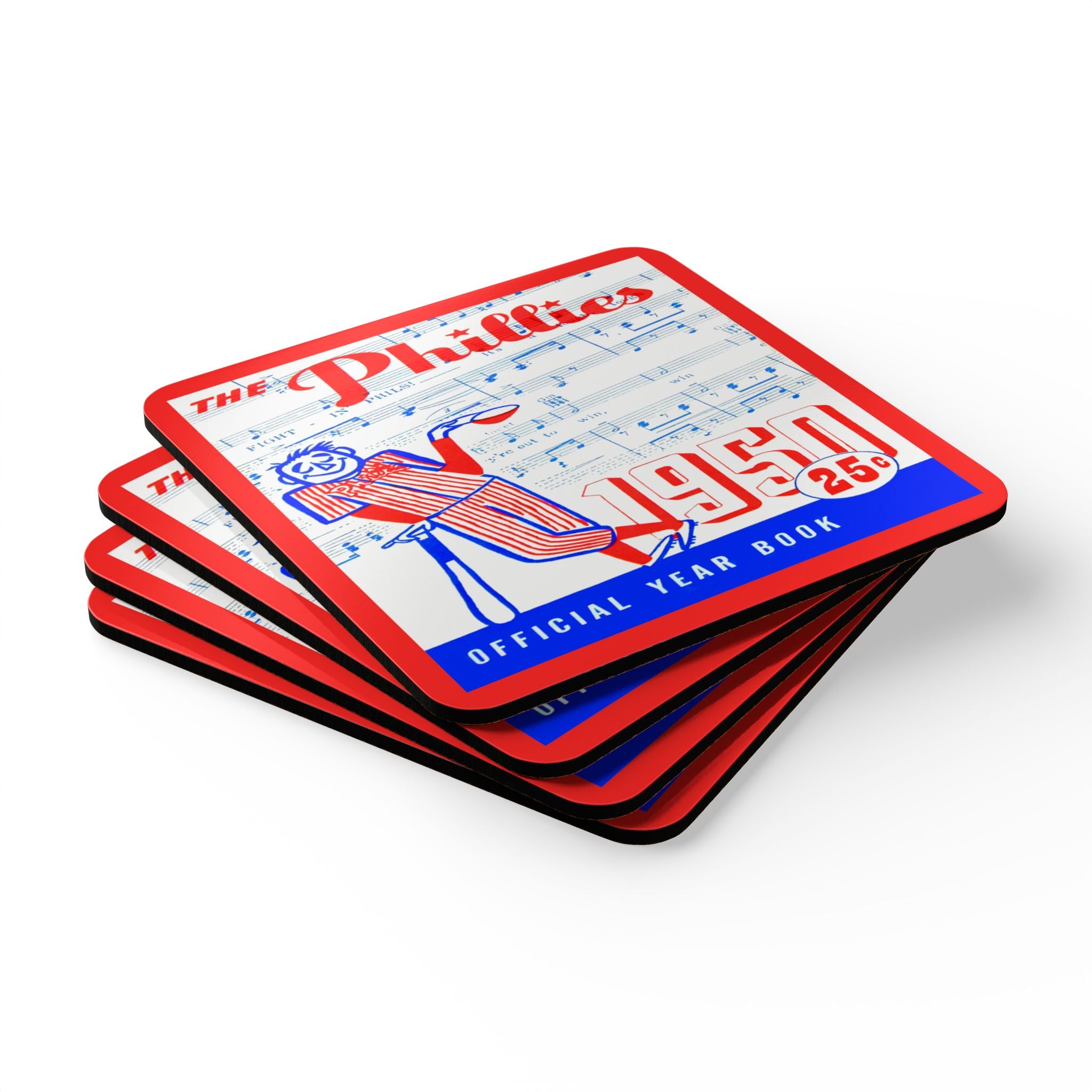 1950 Vintage Philadelphia Phillies Program Cover - Corkwood Coaster Set