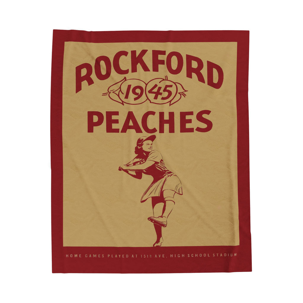 Velveteen Plush Blanket — 1945 Vintage Rockford Peaches Baseball Yearbook Cover