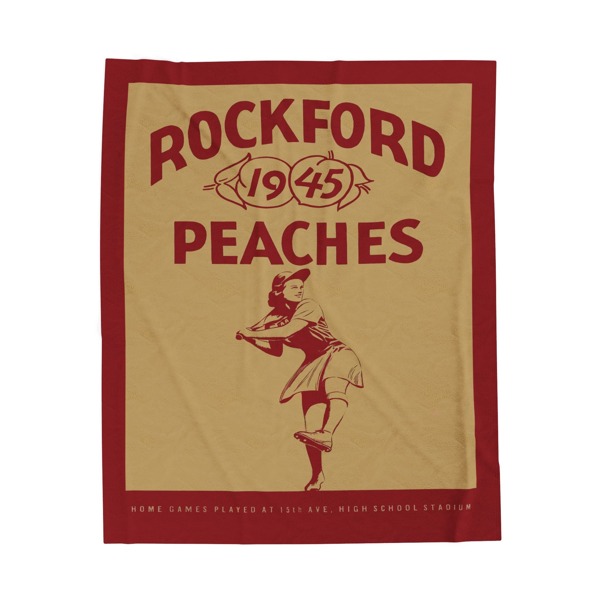 Velveteen Plush Blanket — 1945 Vintage Rockford Peaches Baseball Yearbook Cover