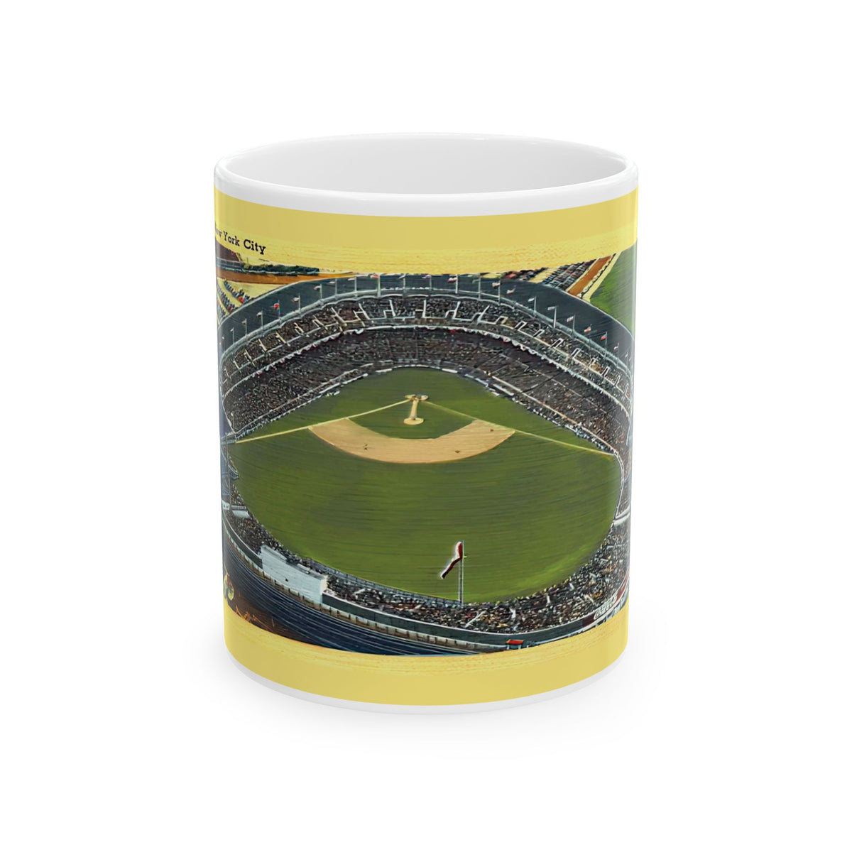 Vintage New York Postcard Yankee Stadium Ceramic Mug — Vintage Ballpark Panorama (11oz & 15oz)