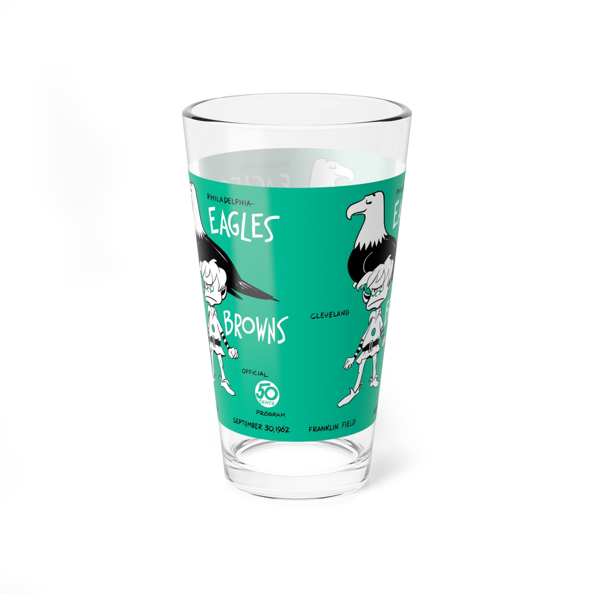 Pint Glass, 16oz - 1962 Philadelphia Eagles Football Browns, Vintage Drinkware for Football Fans, Retro Barware, Unique Gift for Football